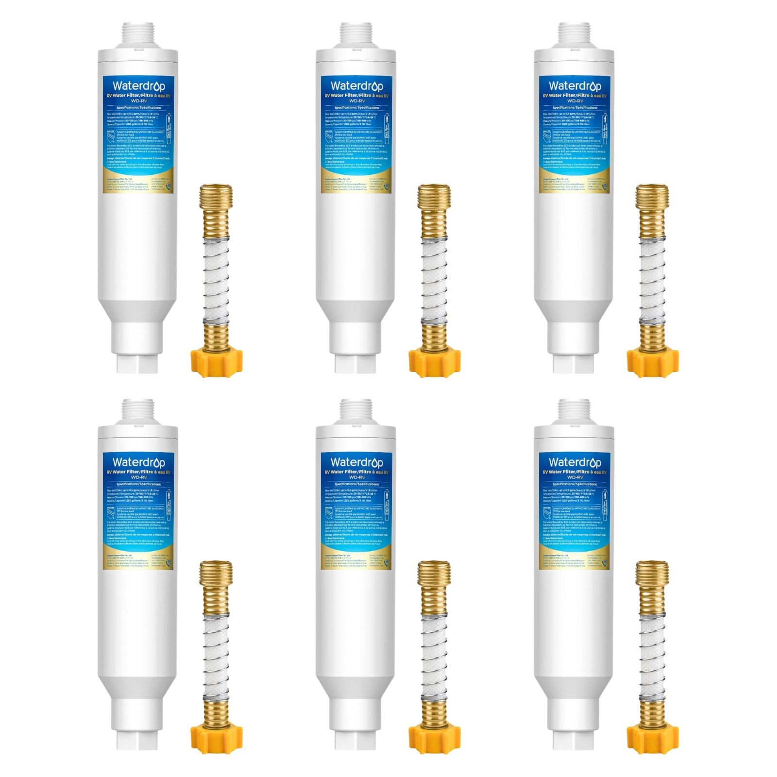 Waterdrop RV Inline Water Filter,NSF Certified,6 Filters with 6 Hose Protectors