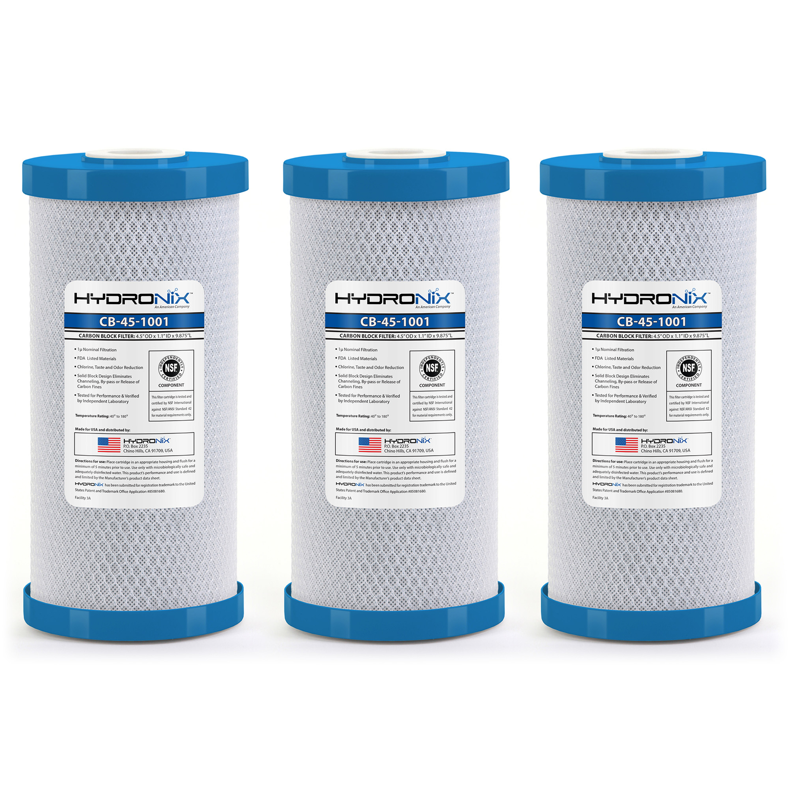 Wholehouse Hydroponics Carbon Block Water Filter 1 Micron 4.5″ x 10″, 3 Pack