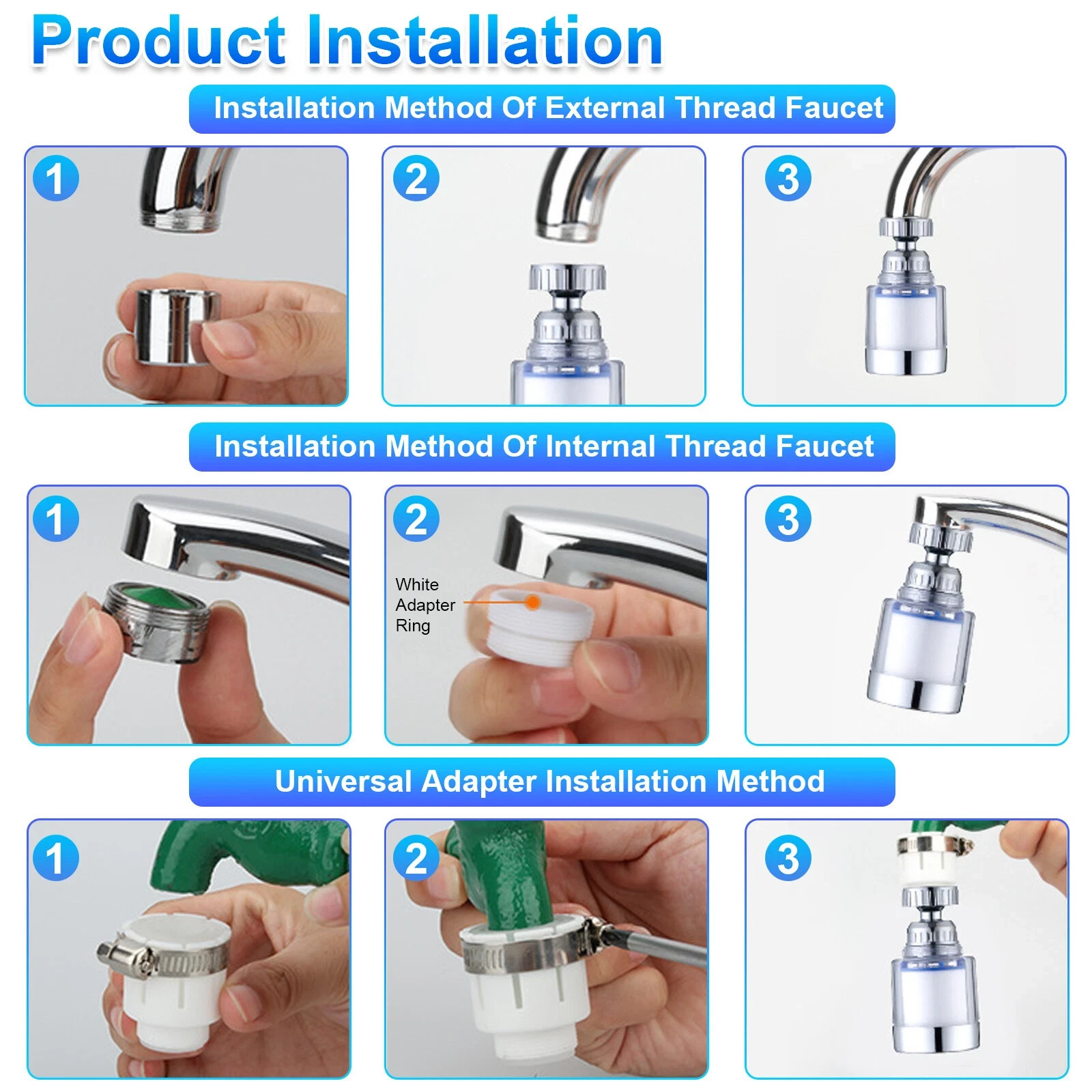 Faucet Water Filter Tap Filtration Kitchen Sink Mount Purifier System 360°Rotate
