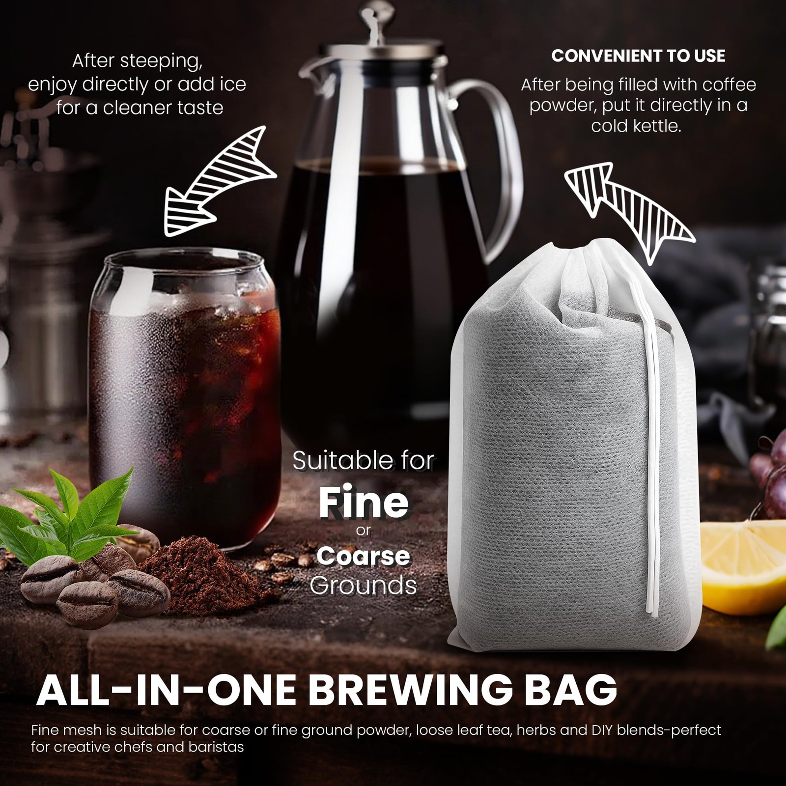 URCYLA Cold Brew Bags, 120 Count Coffee Filter 4 * 4*6 Inch, White
