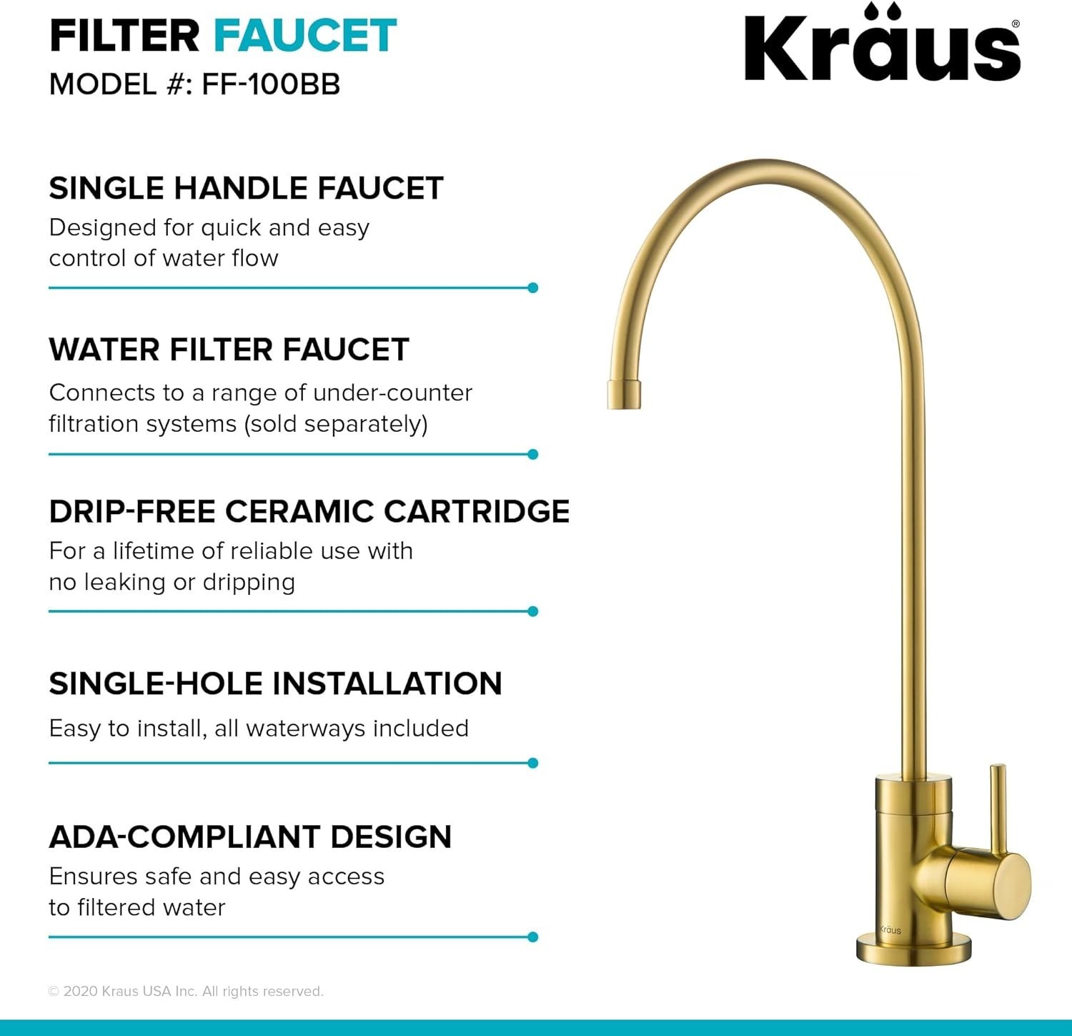 Sleek Brushed Brass Filter Faucet – Rust-Resistant Design