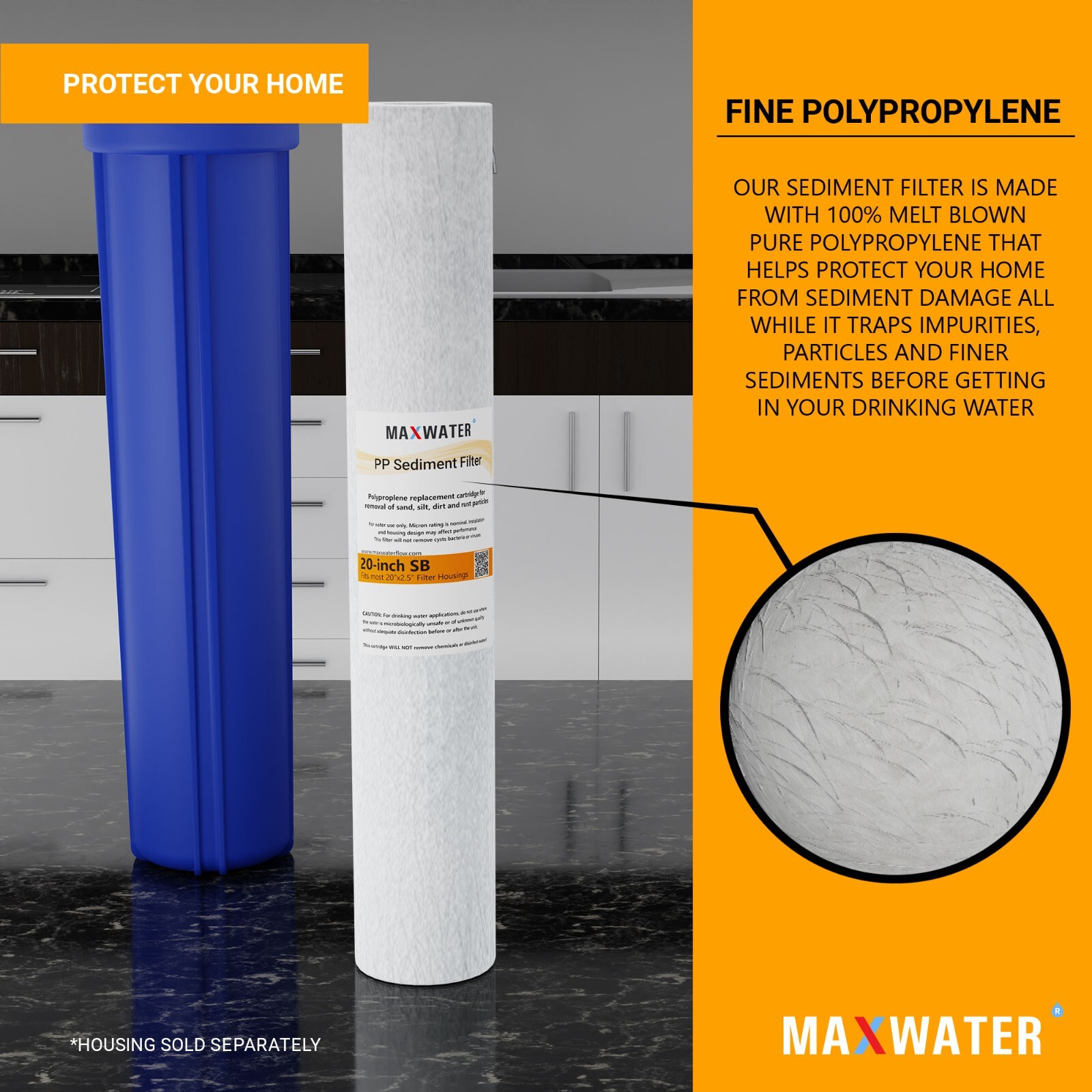 Max Water Whole House Water Filter Set 20″ x 2.5″ Coconut Shell Carbon, Sediment