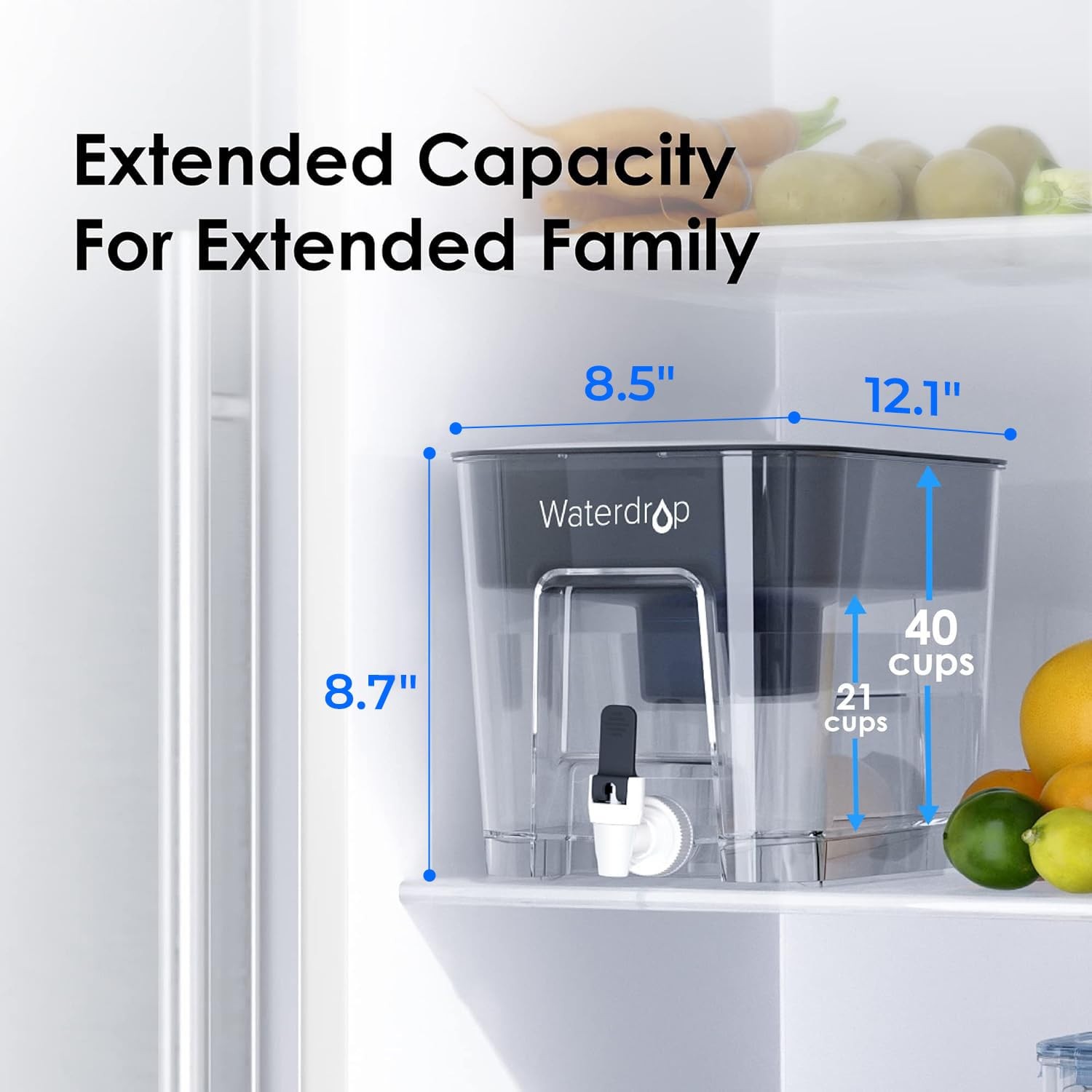 Waterdrop 40-Cup Large Water Filter Dispenser with 1 Filter, 200-Gallon