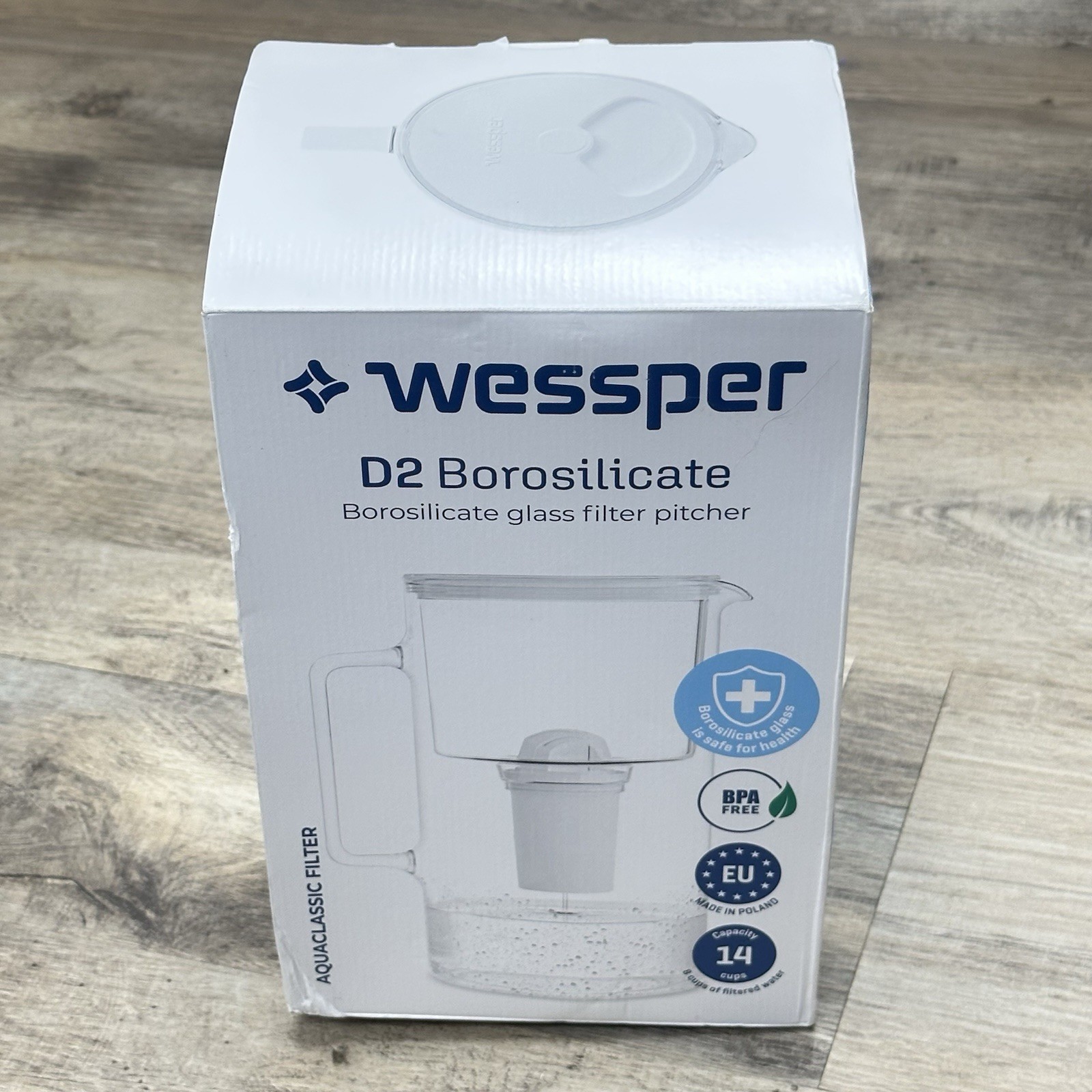 Wessper D2, 2-in-1 Glass Water Filter Pitcher & Carafe, 8-Cup Capacity, Teal