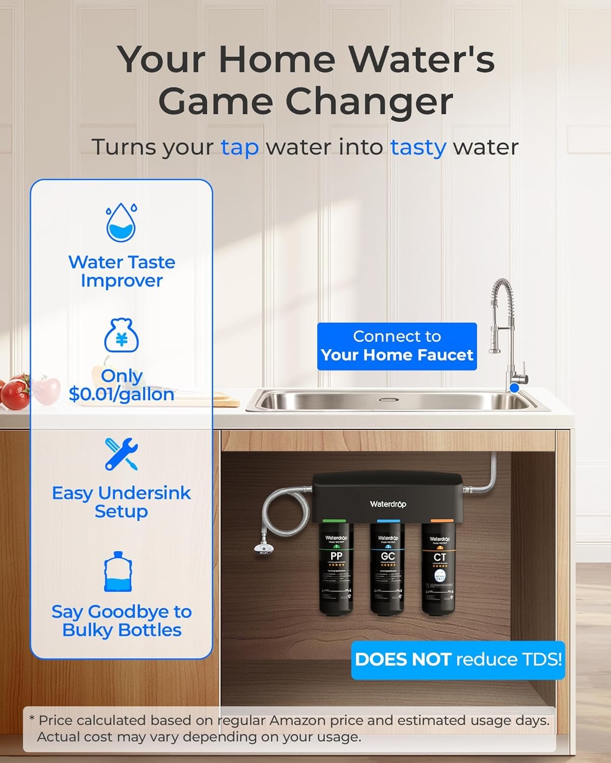 Waterdrop TSA 3-stage Under Sink Water Filter System, With Extra 10PP Filter