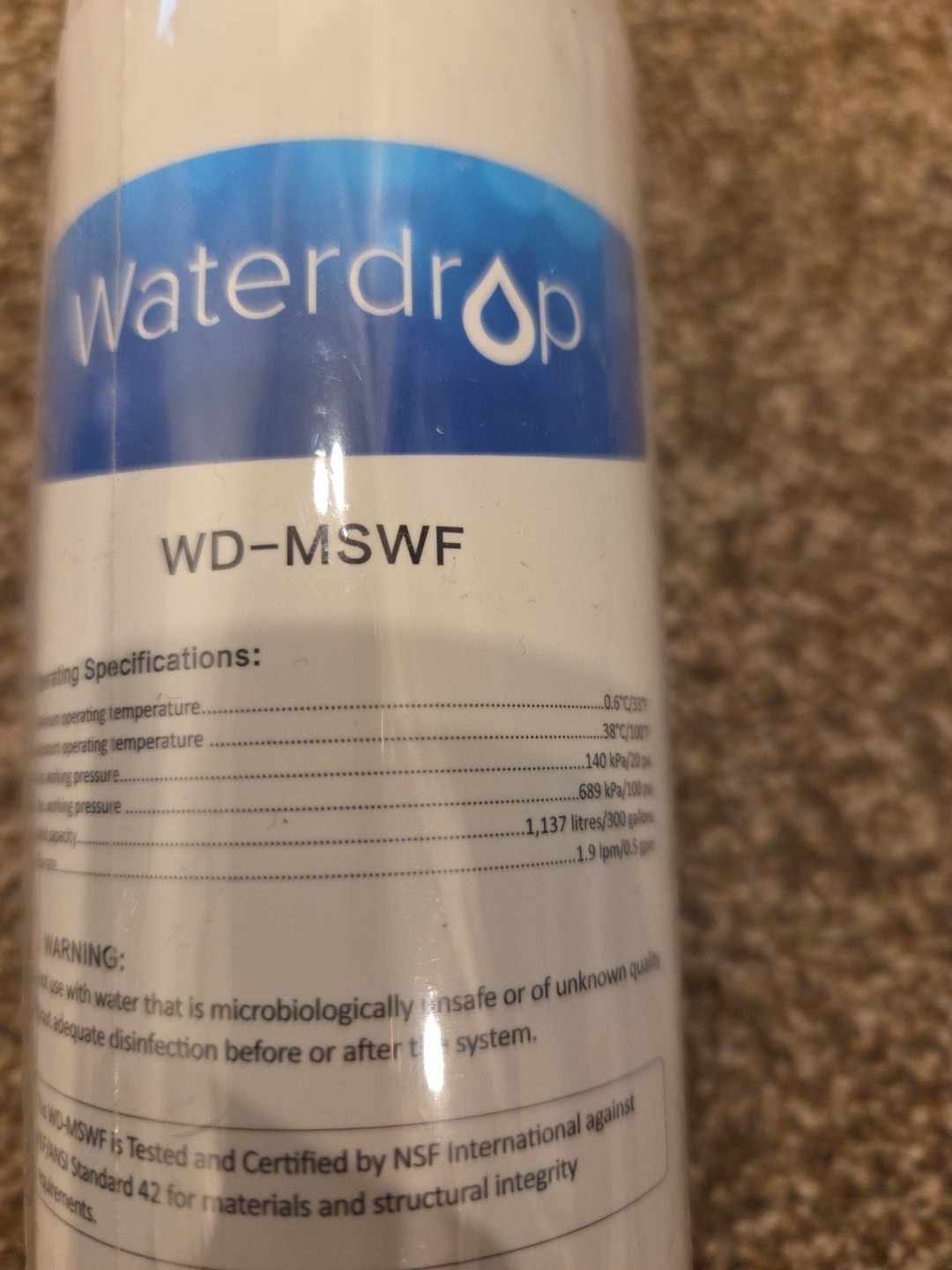 Waterdrop WD-MSWF Water Filter Assembly for General Electric MSWF Refrigerator