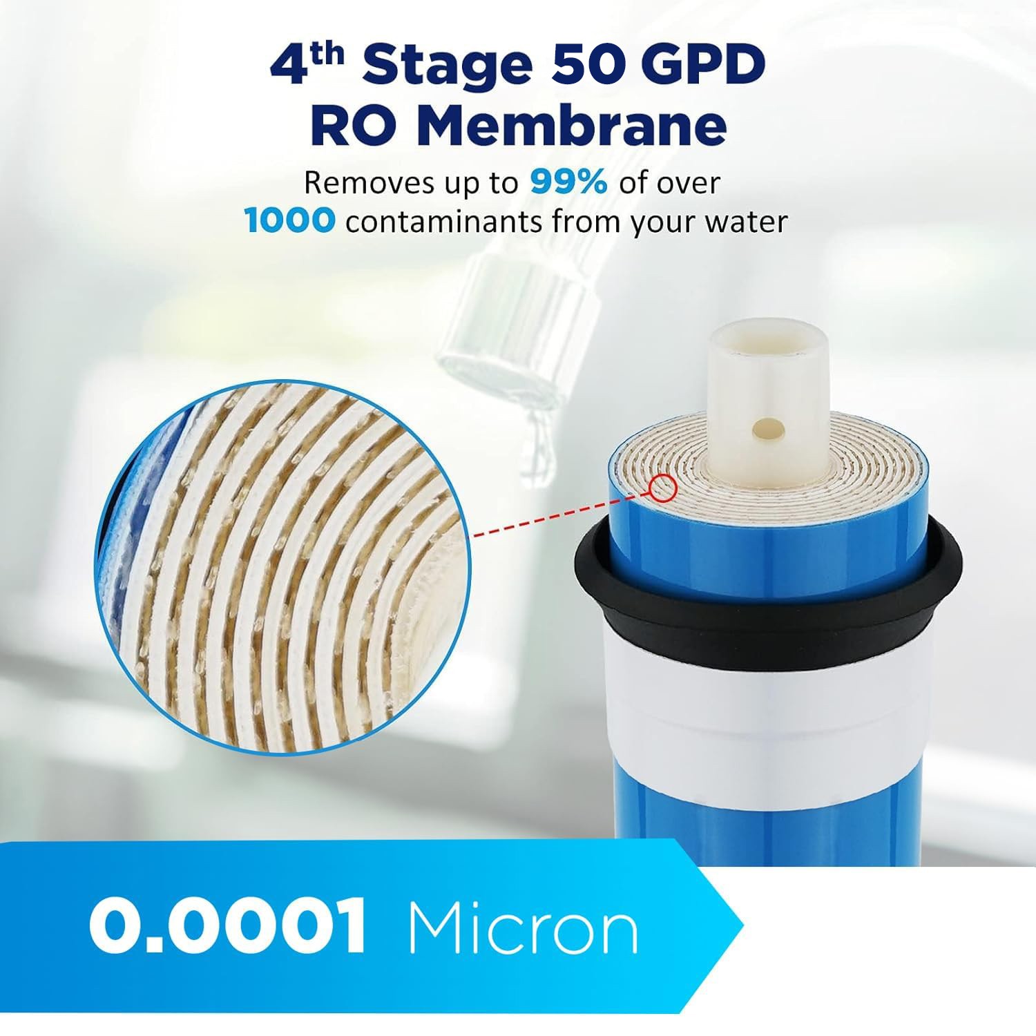 6 Stage pH Alkaline Reverse Osmosis System Water Filter with 50 GPD RO Membrane