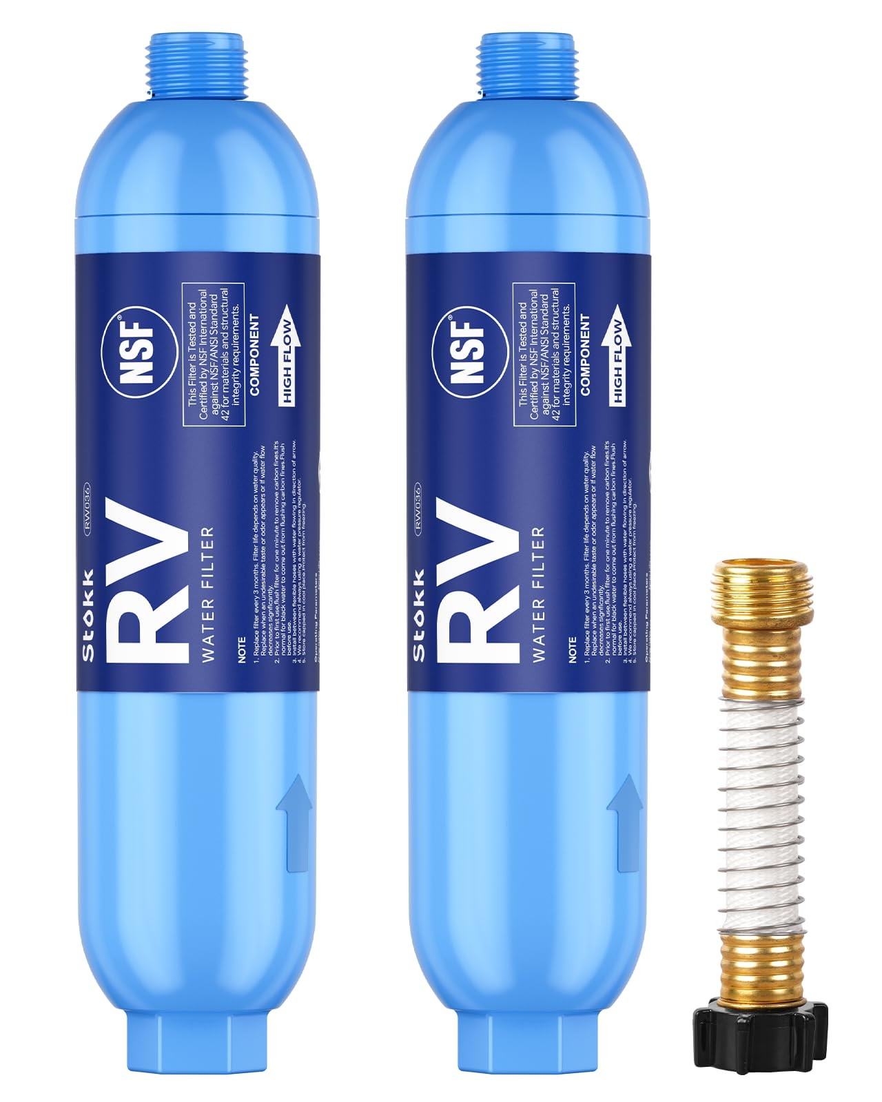 Stokk RV Water Filter with Flexible Hose Protector, NSF 2 Pack, blue