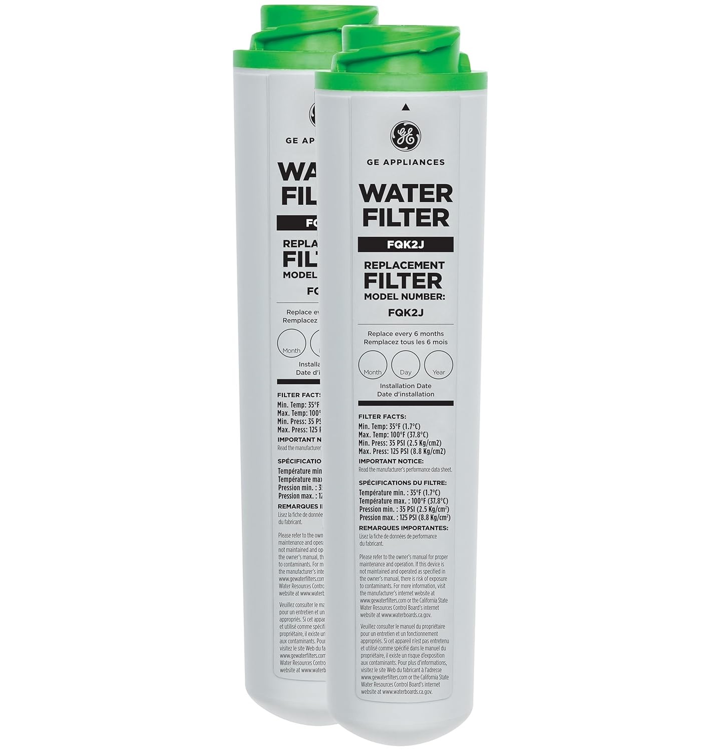 US NEW 2PK GE FQK2J Dual Flow Replacement Under Sink Water Filters (New Sealed)