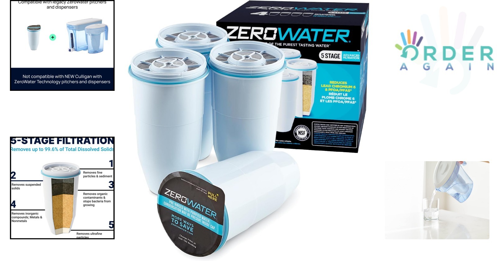 Water Filter Replacement 4-Pack 5-Stage IAPMO Certified Removes Lead PFOA