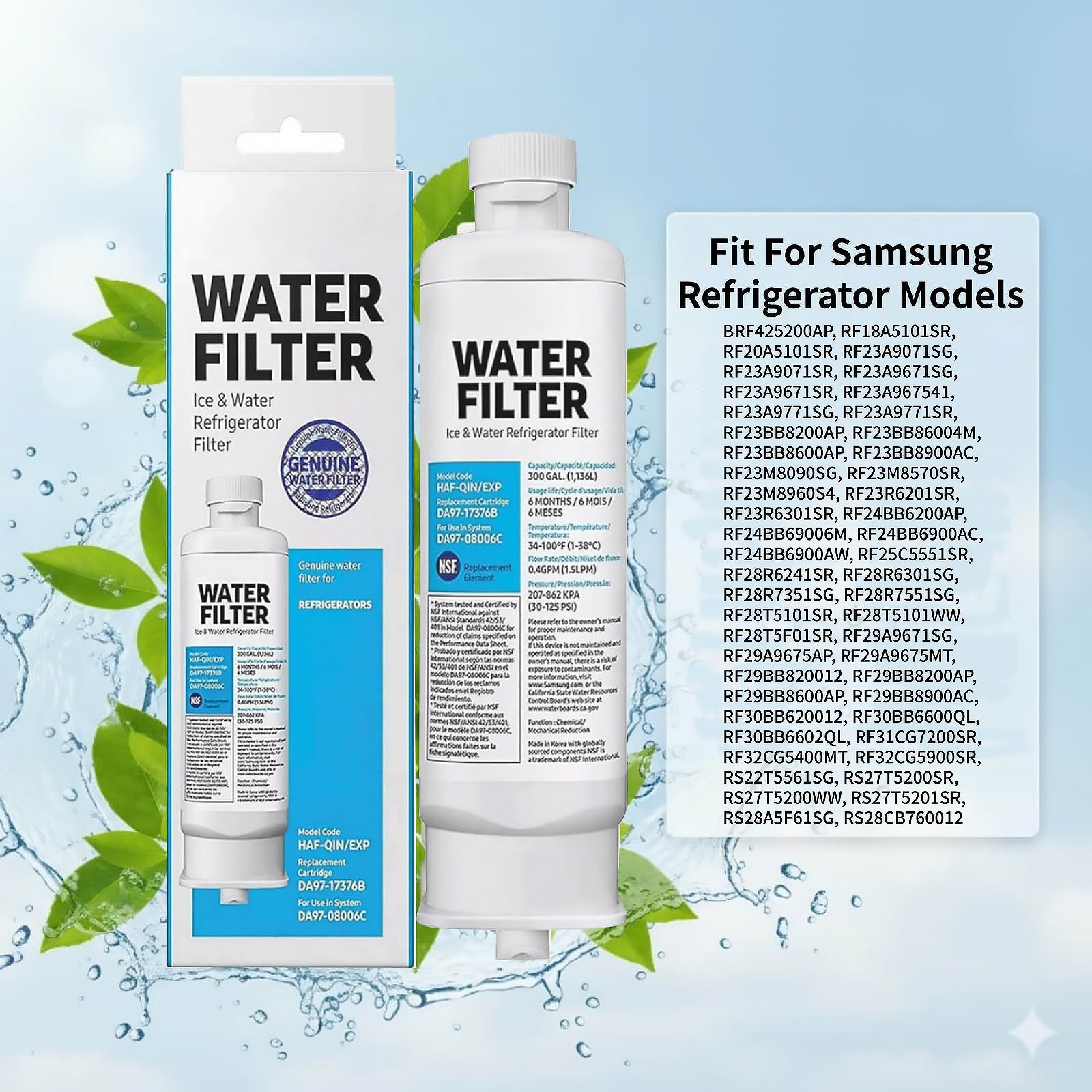 2 Pack DA97-17376B Refrigerator Water Filter Replacement For Samsung Fridge