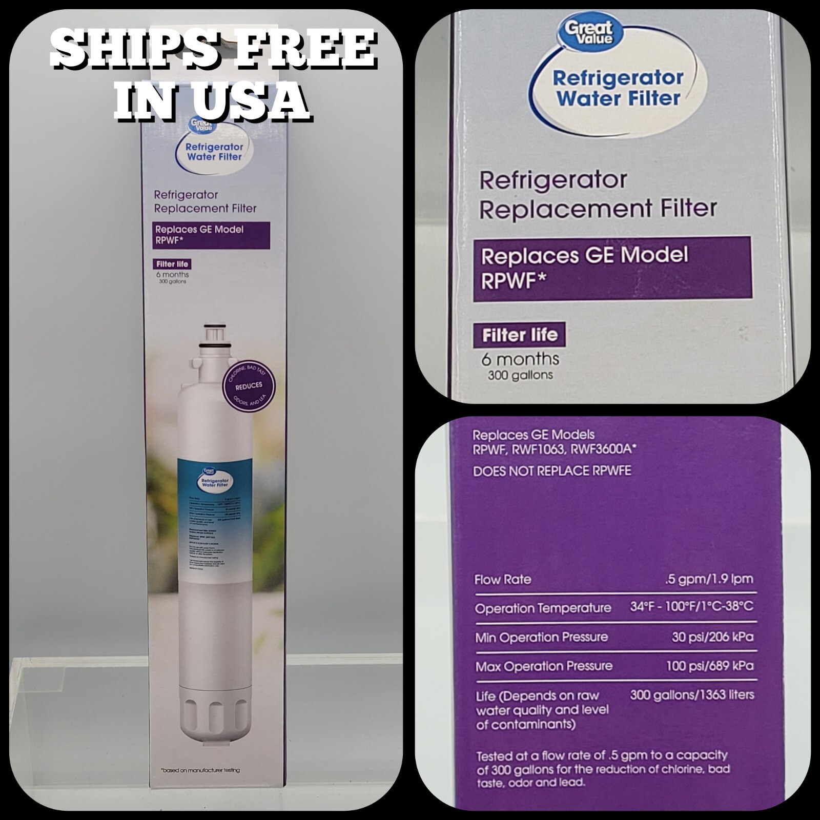 Great Value Refrigerator Water Filter Replaces Ge Model RPWF 6 Month 300 Gallons