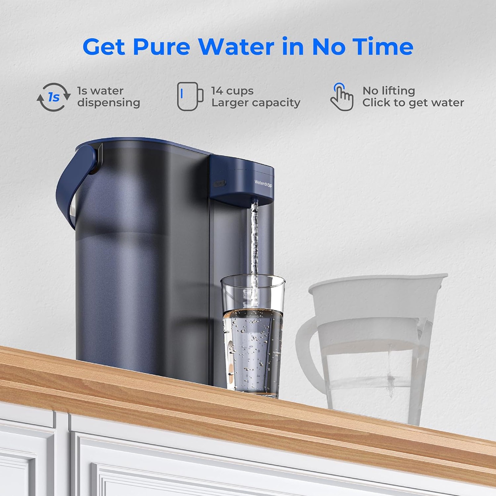 Waterdrop Compact Electric Water Filter Pitcher,200GallonWater Filter for Fridge