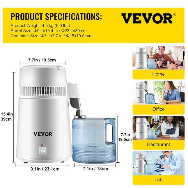 VEVOR Water Distiller 750W Pure Water Purifier Electric Kettle White