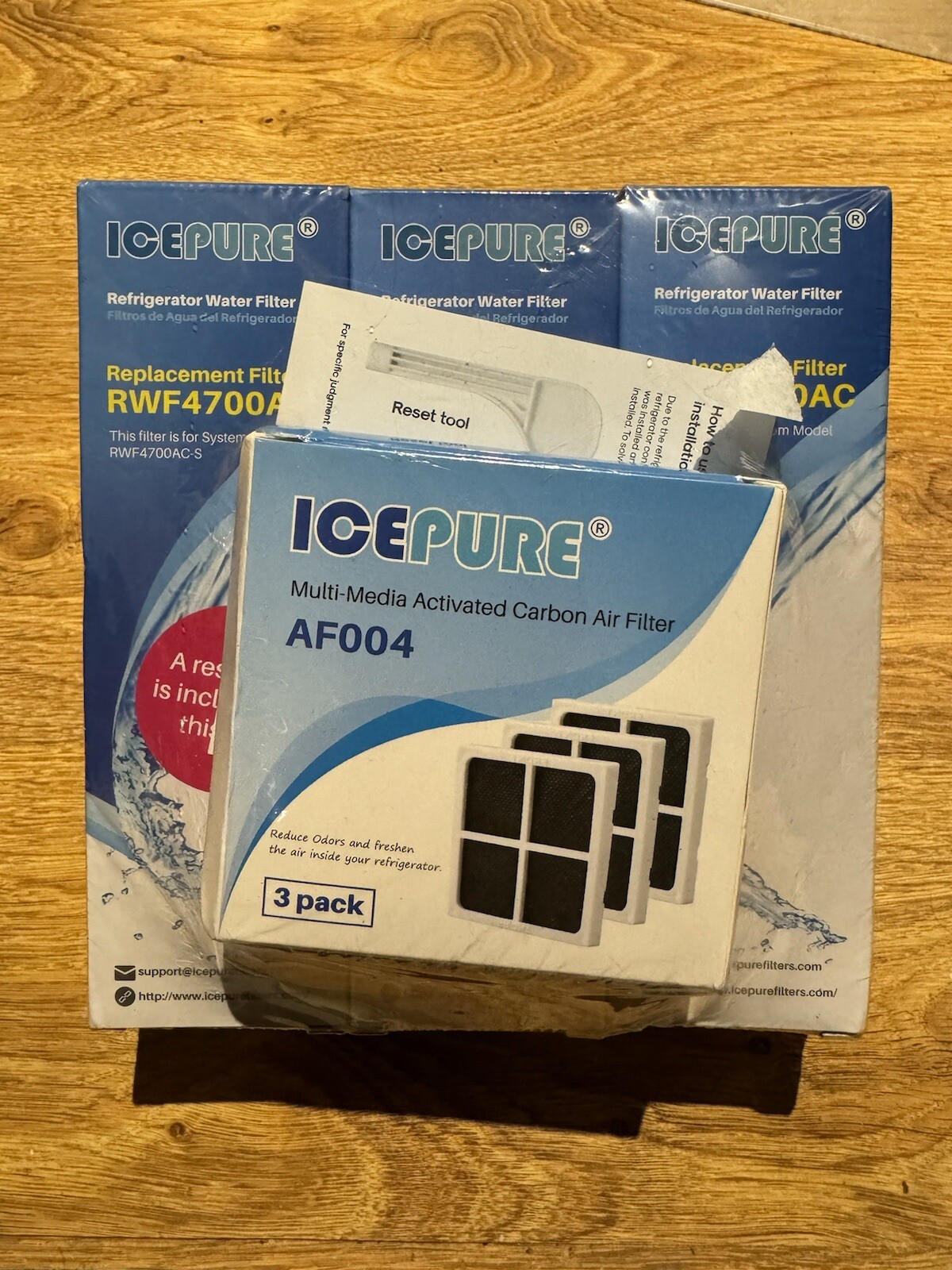 New Sealed 3 Pack IcePure RWF4700AC Refrigerator Water Filter + AF004 Air Filter
