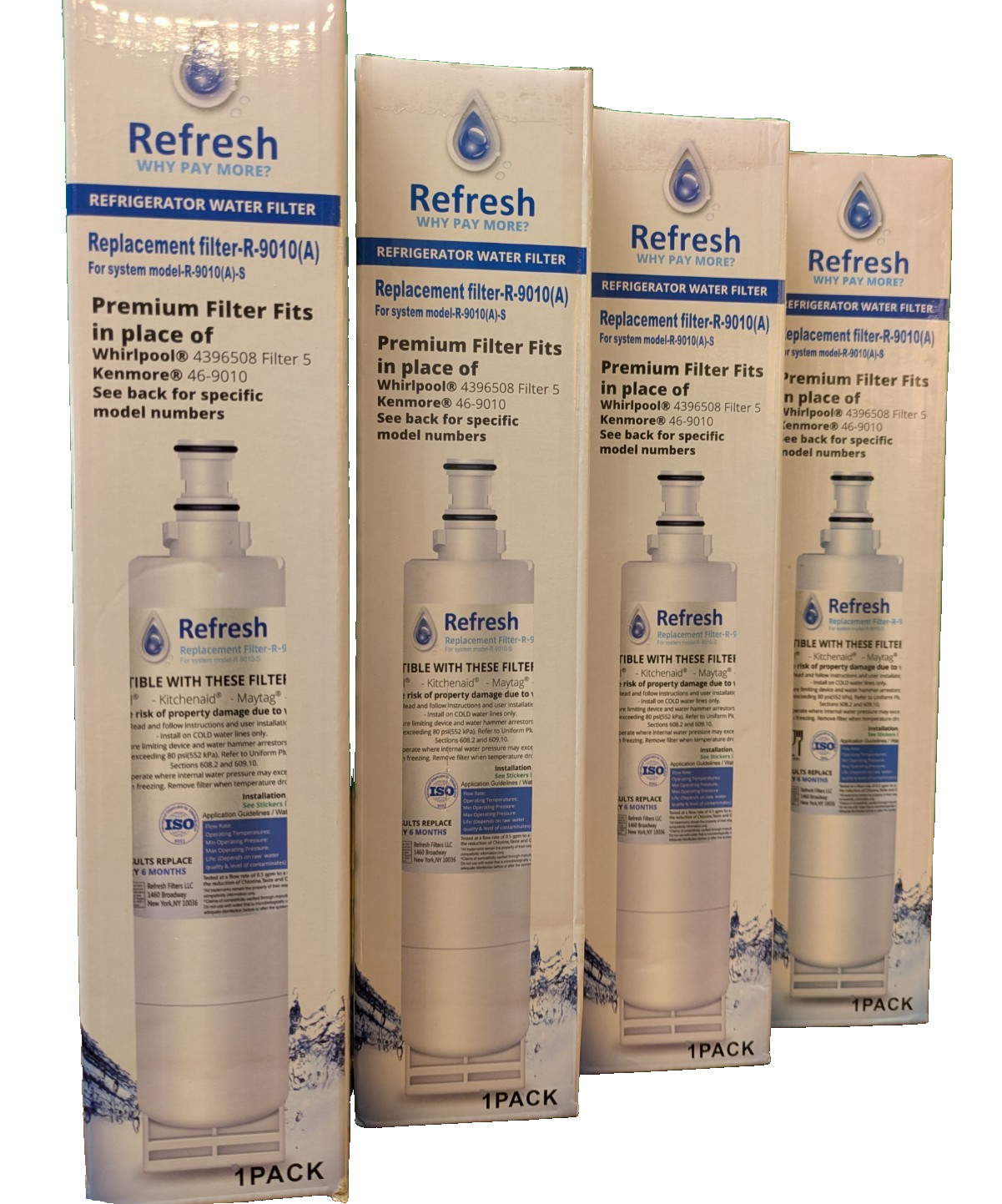 4 PK WATER FILTERS WHIRLPOOL 4396508 NLC240V KENMORE 46-9010 W10186668 4396163
