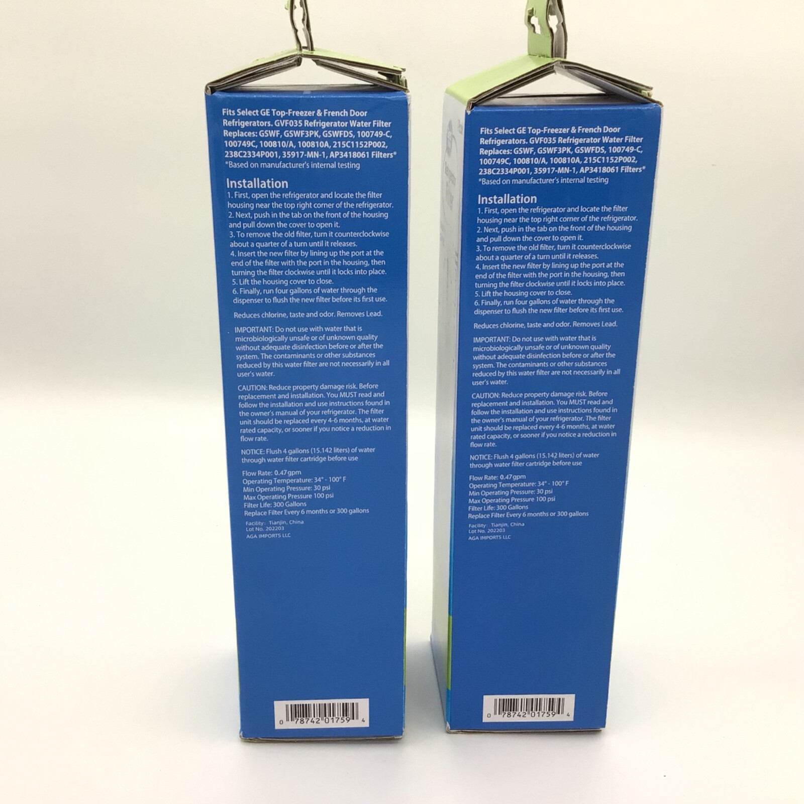 2 Great Value Refrigerator Filter Model No. GVF035 Replacement for GE GSWF New