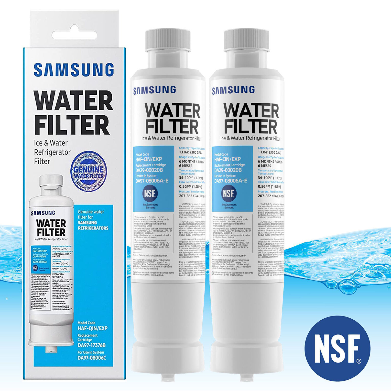 New 2 PACK Genuine Samsung DA29-00020B HAF-CIN/EXP Refrigerator Water Filter US