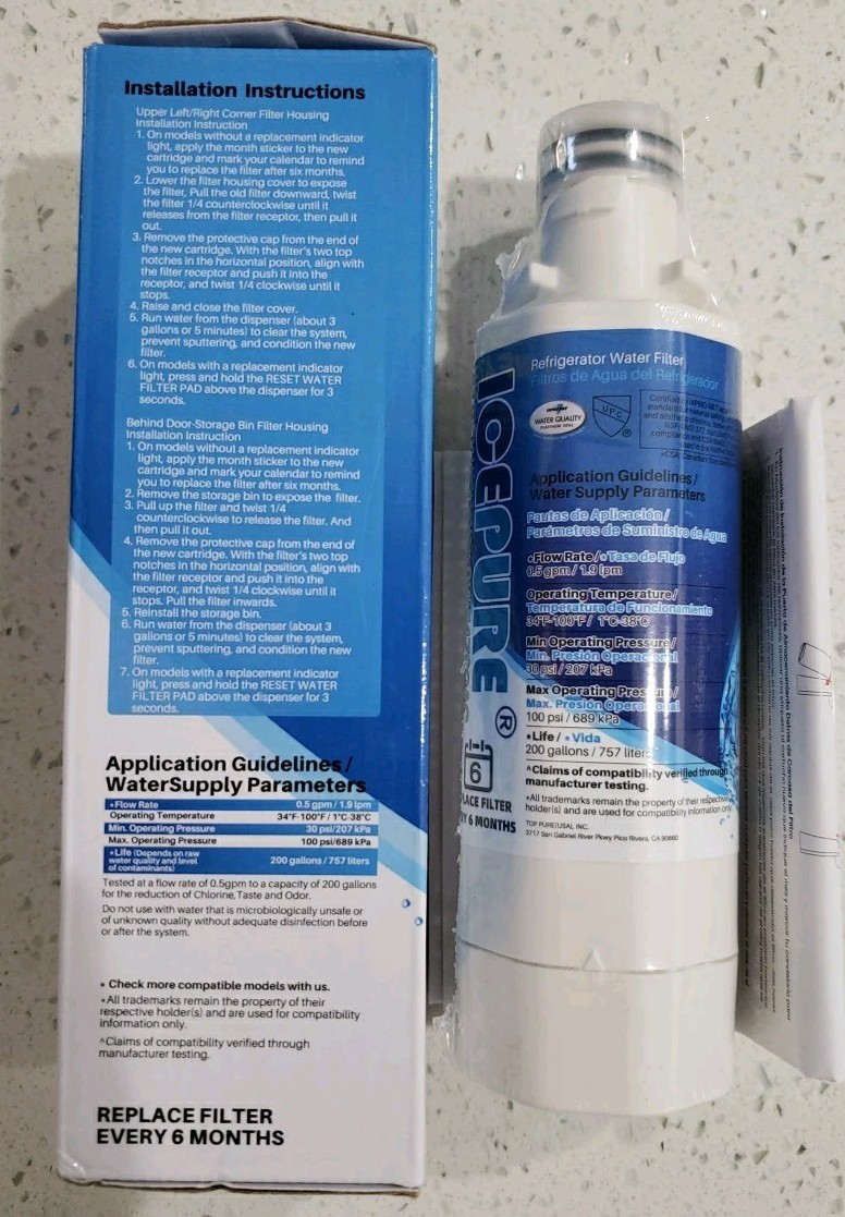 IcePure RWF4700AC Refrigerator Water Filter Replacement for LG LT1000P Kenmore