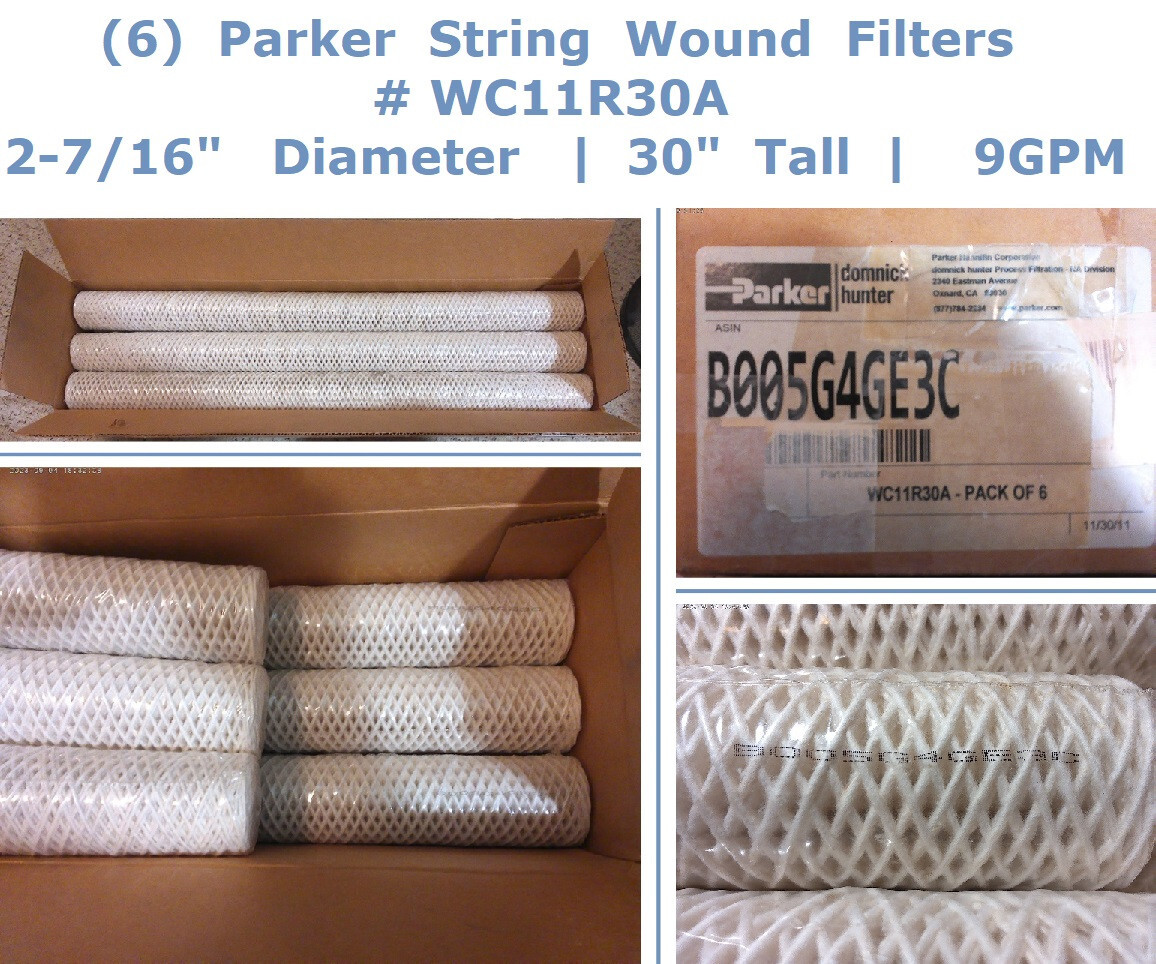 NIB! (6) Parker String Wound Filters WC11R30A | 2-7/16″ Diameter 30″ Tall 9GPM 1