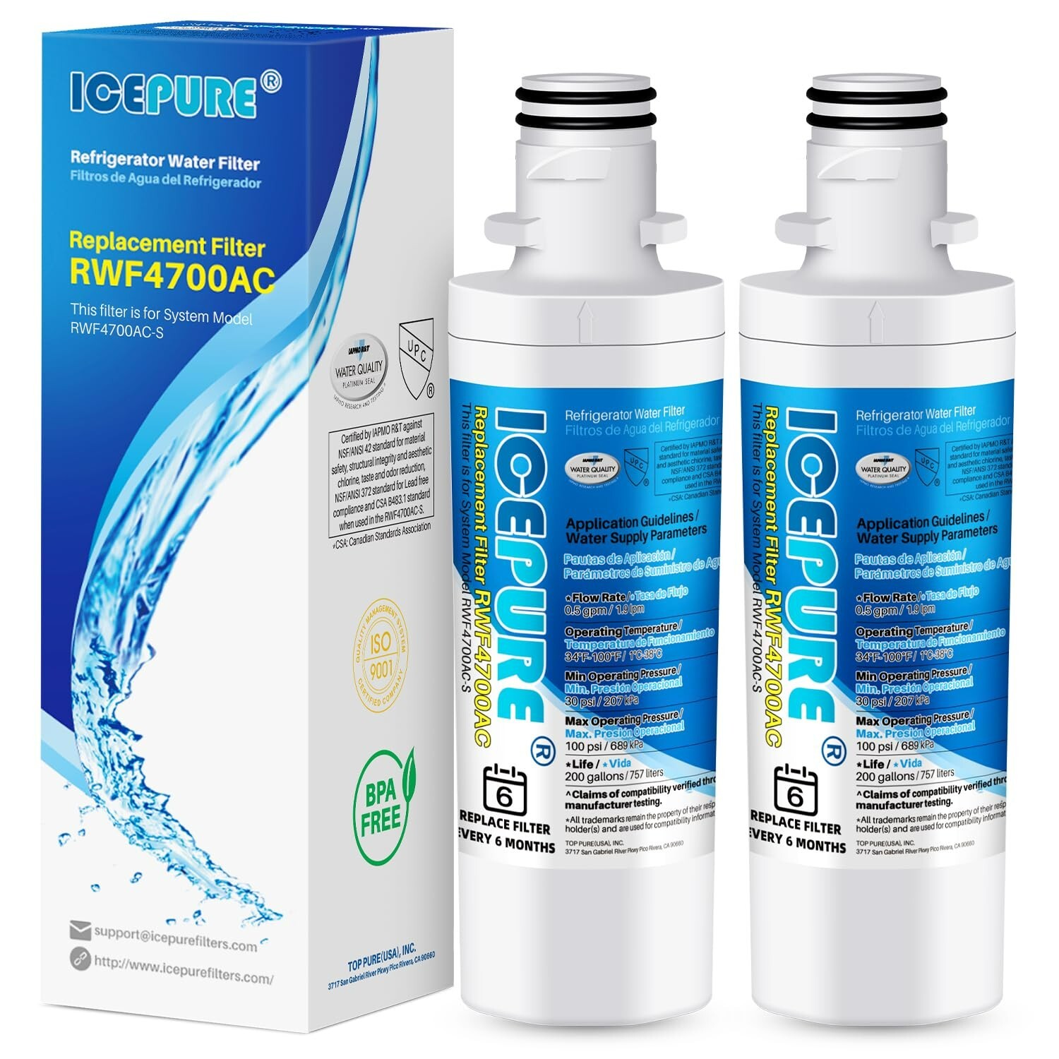RWF4700AC Fit for LT1000P, ADQ747935, LMXS28626D, LMXS30796S water filter 2PACK