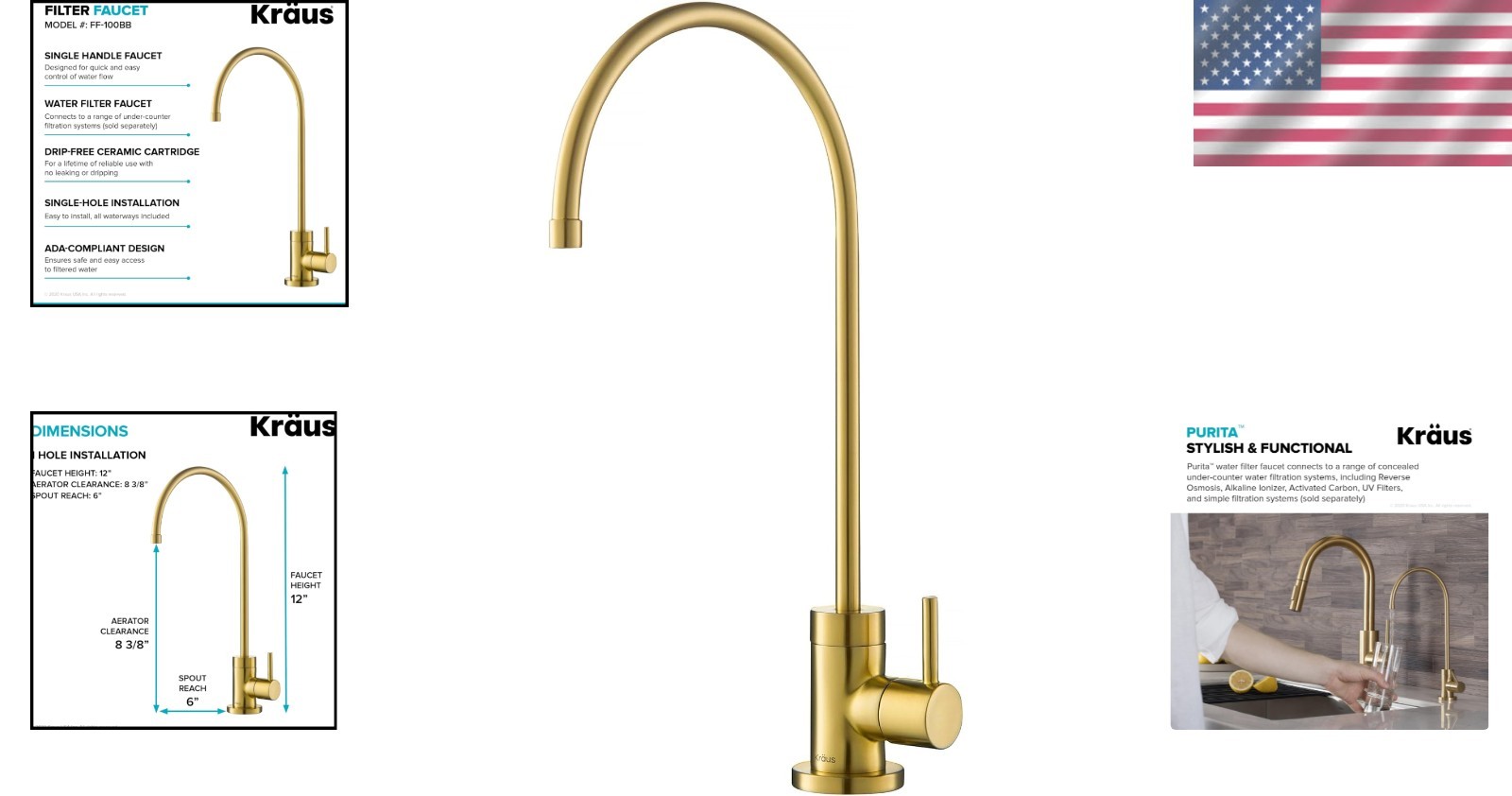 Sleek Brushed Brass Filter Faucet – Rust-Resistant Design