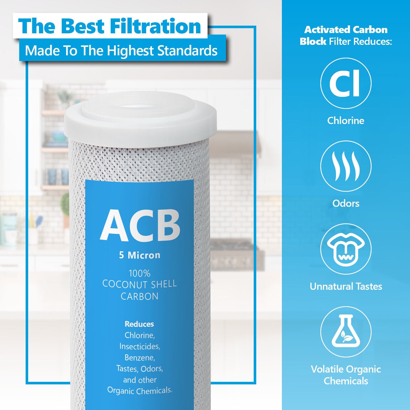 Activated Carbon Block Water Filter Replacement – 10 inch 5 Micron – ACB