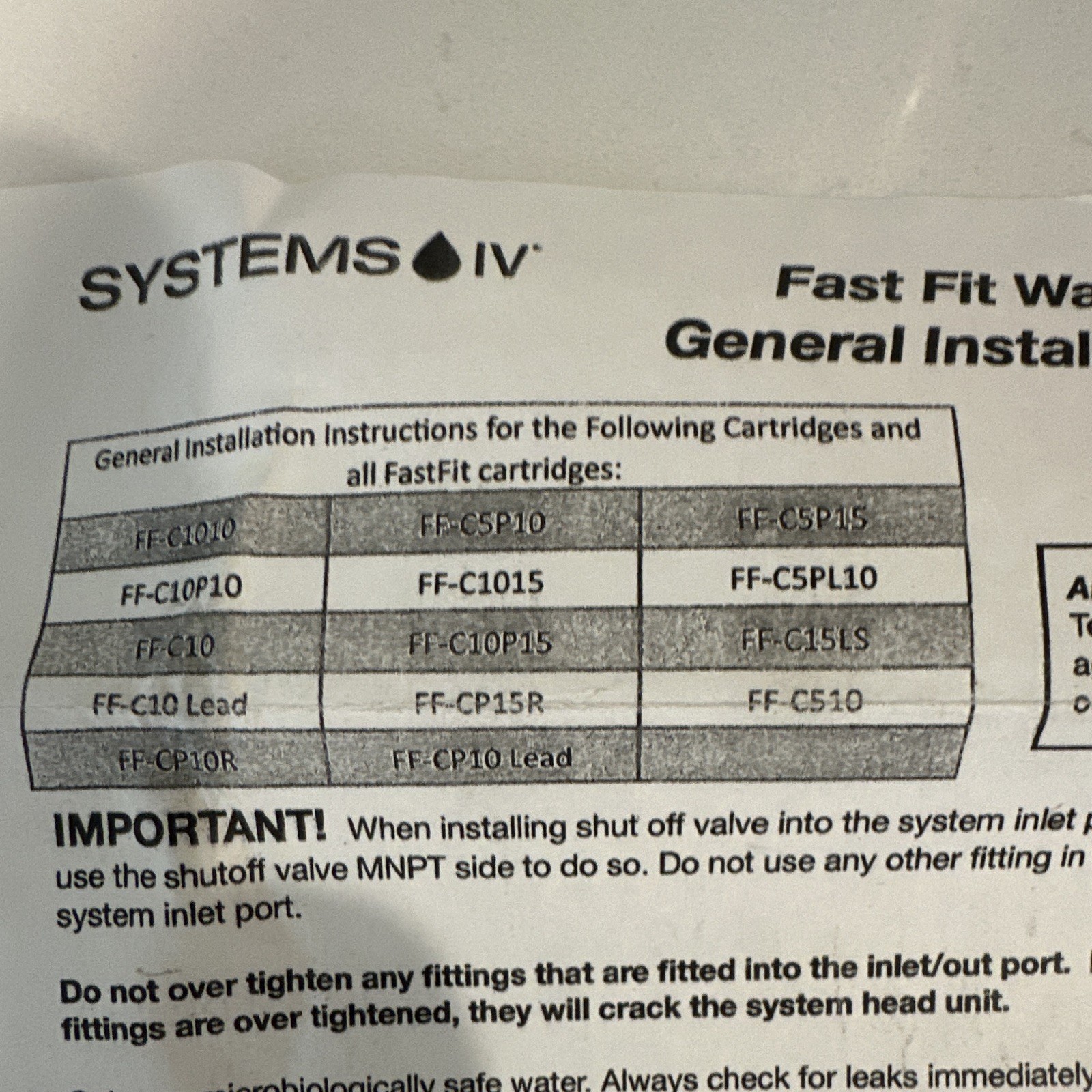 Systems IV FF-C15EXT Water Filter Cartridge for Aqua Optima Evolve Open Box