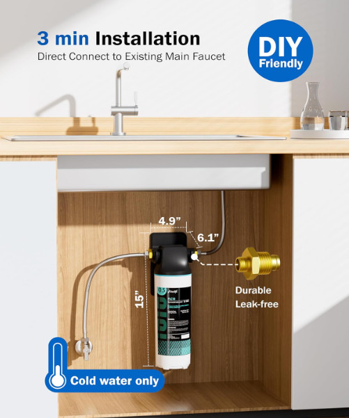 Frizzlife Inline Water Filter System 0.5 Micron for Fridge & Ice Maker MS99