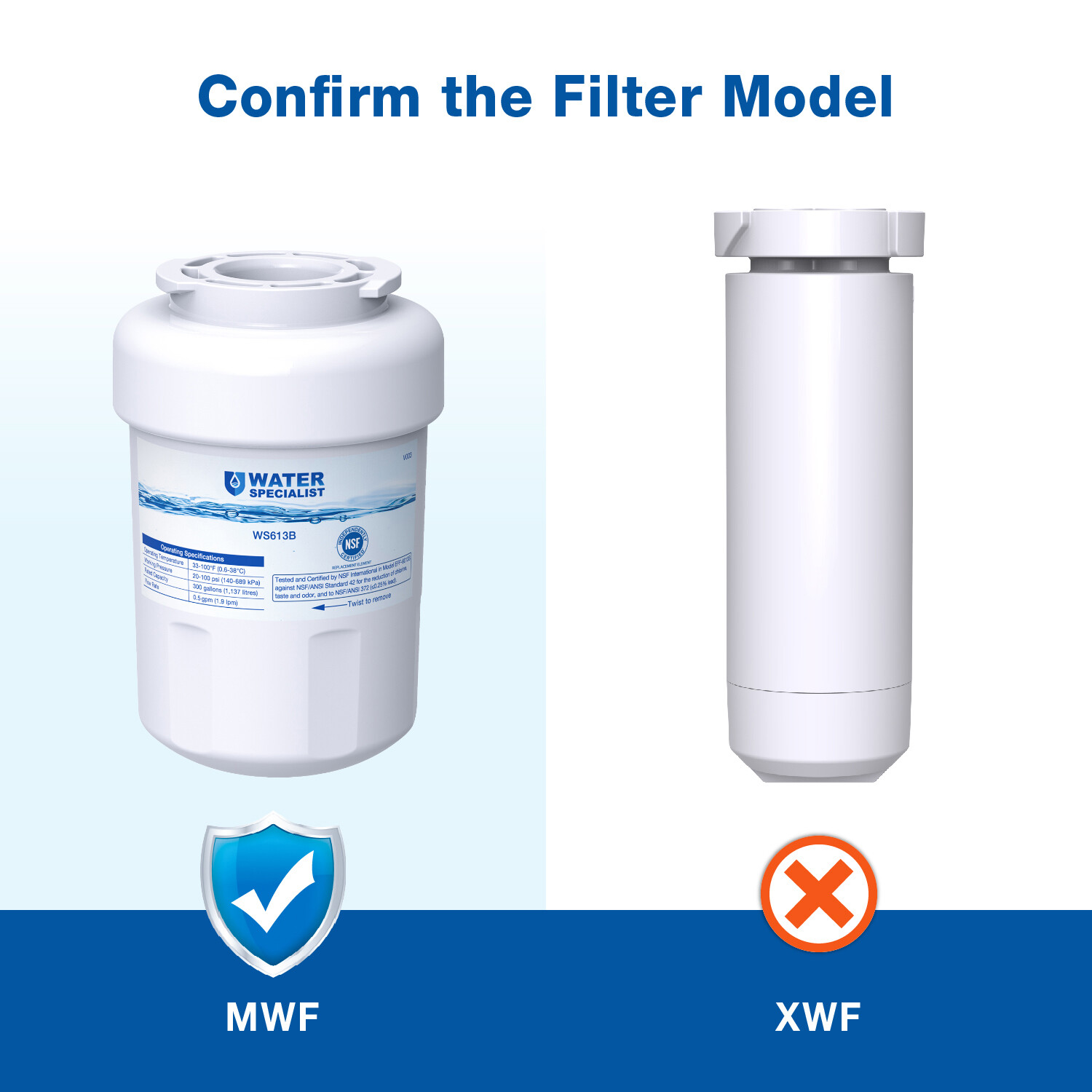 Waterspecialist Refrigerator Water Filter Replacement for GE® SmartWater MWF®(2)