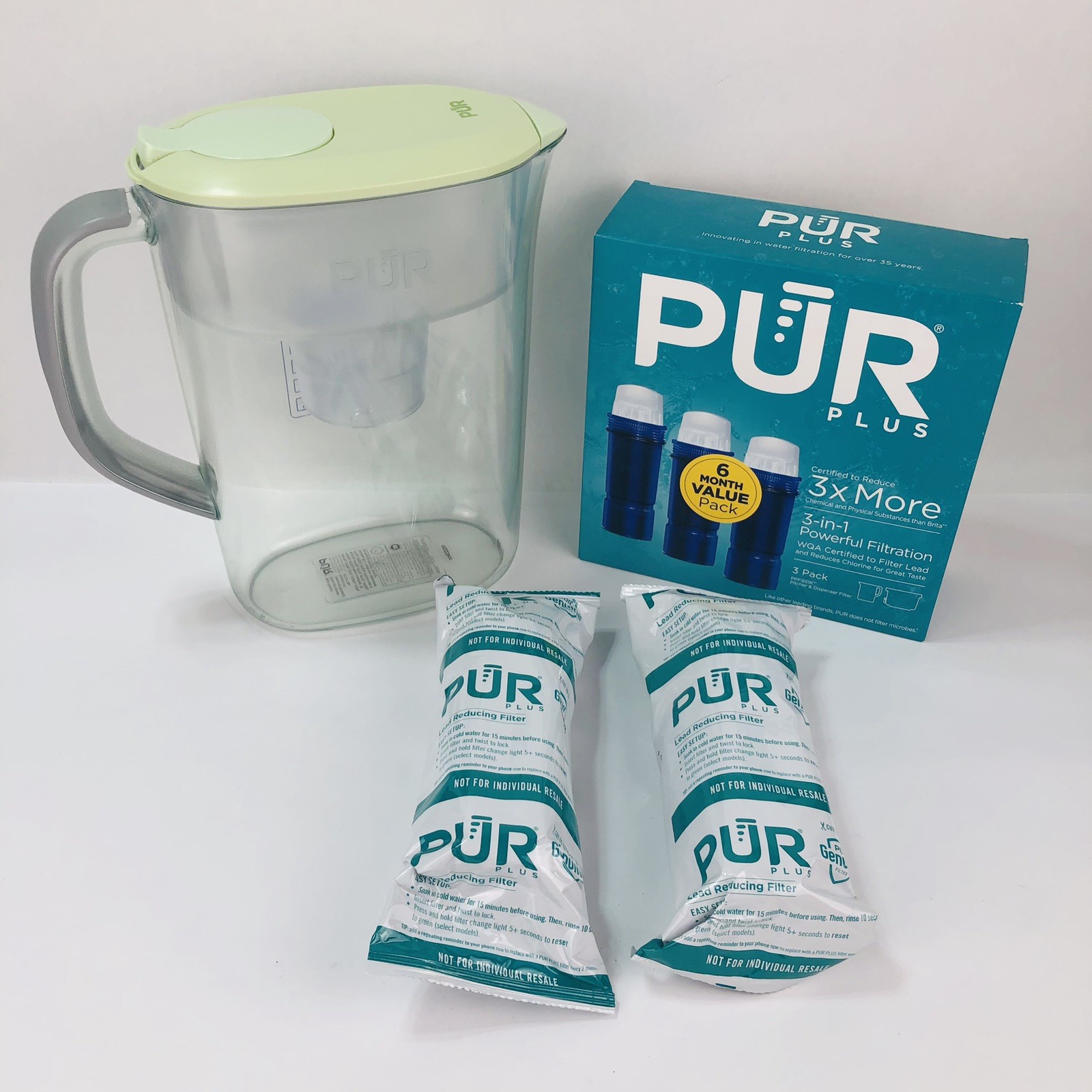 PUR PLUS 7-Cup Lead Reducing Water Filter Pitcher Green w/ 2 New Sealed Filters