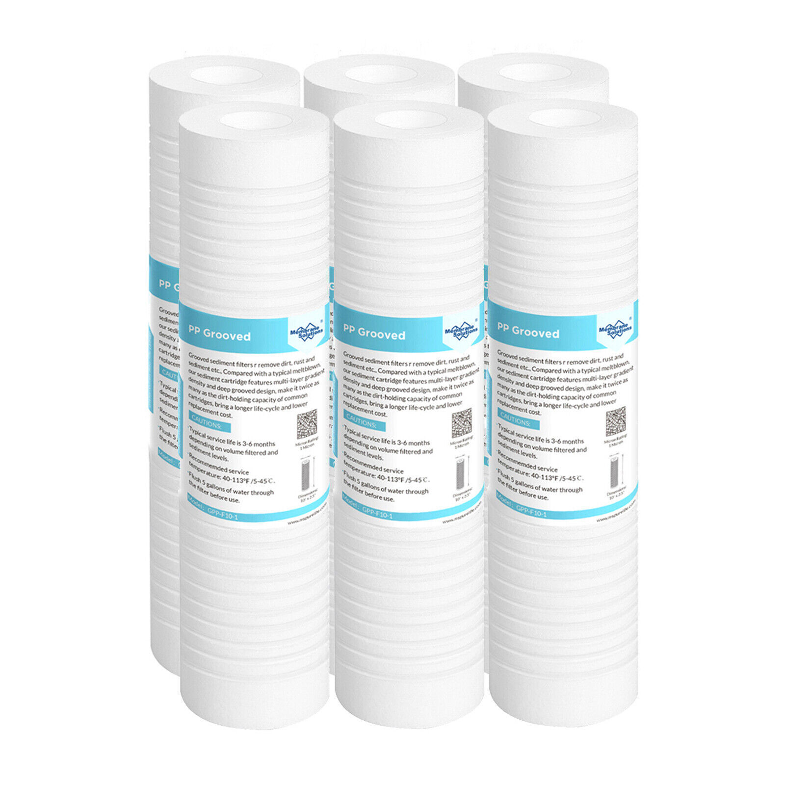 6 Pack 1 Micron 10″ x 2.5″ Grooved Sediment Water Filter Whole House Replacement