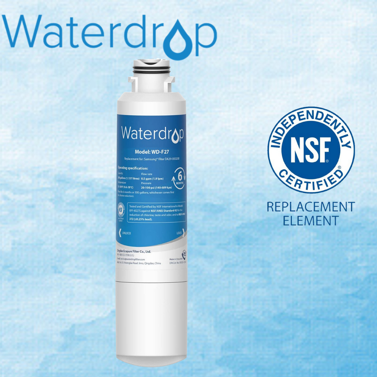 Waterdrop DA29-00020B Refrigerator Water Filter, Replacement for Samsung HAF-CIN