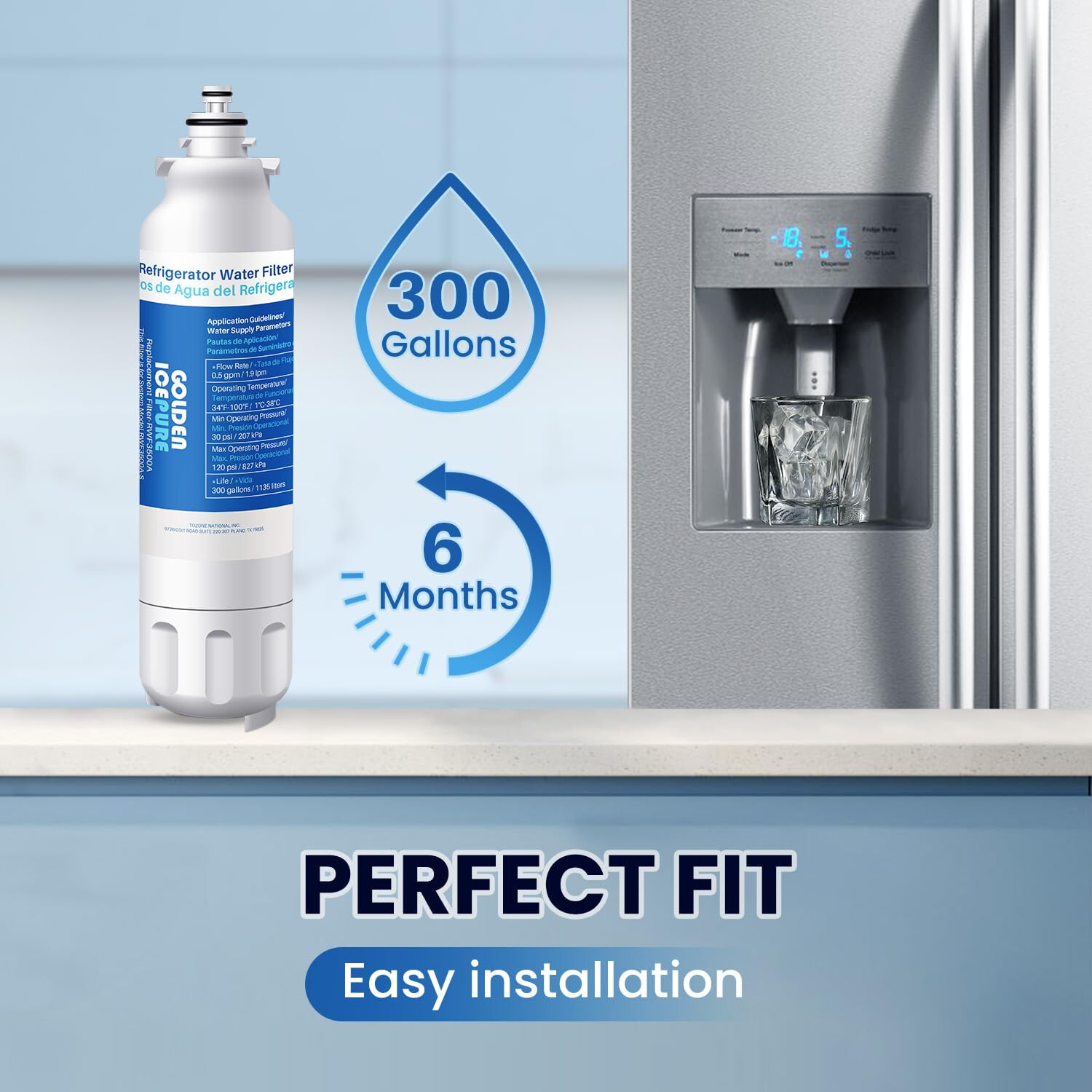 RWF3500A Refrigerator Water Filter & Air Filter Combo, Compatible with LG LT800P