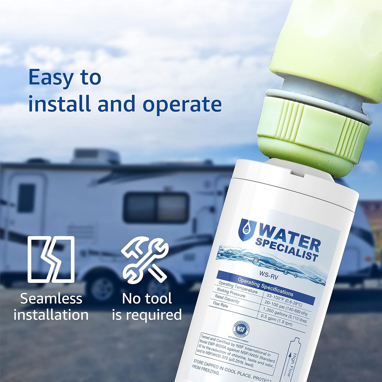 Waterspecialist RV Inline Water Filter Reduces Chlorine, 1 Pack 1 Hose Protector