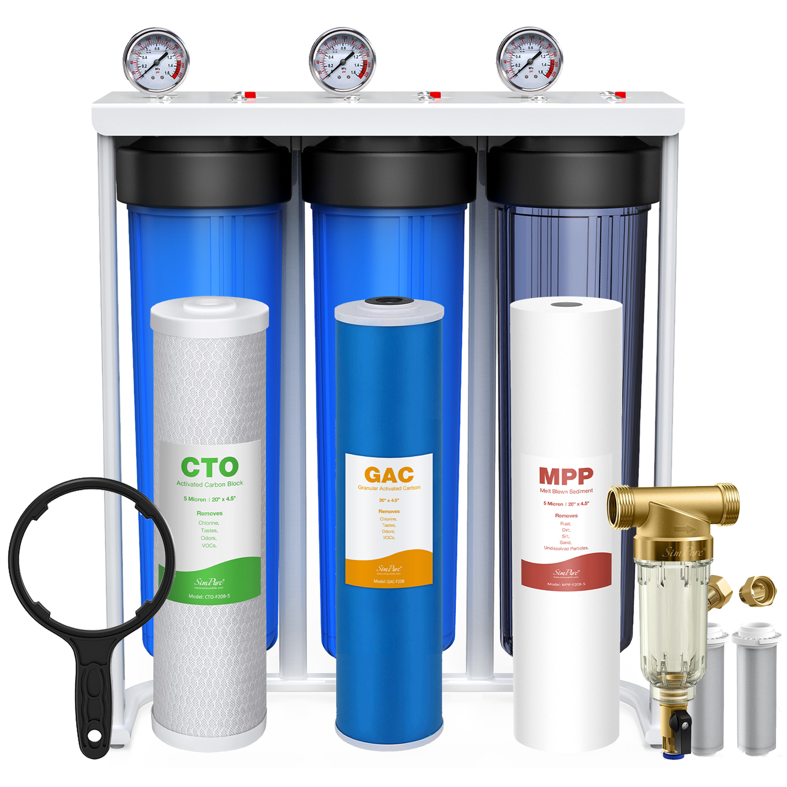 3-Stage Whole House Water Filter System 20″x4.5″ with Spin Down Sediment Filter