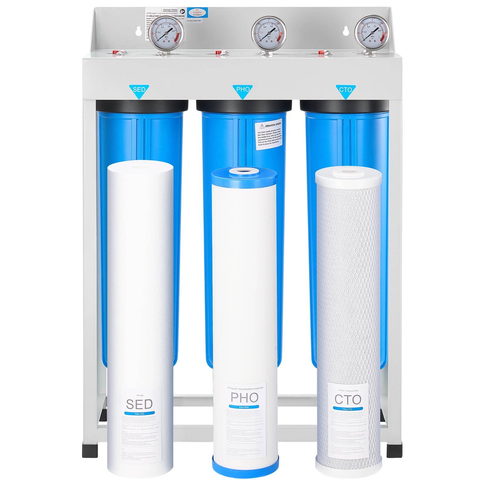 3-Stage Whole House Water Filter System 4.5″ x 20″ PHO Prevent Scale Build