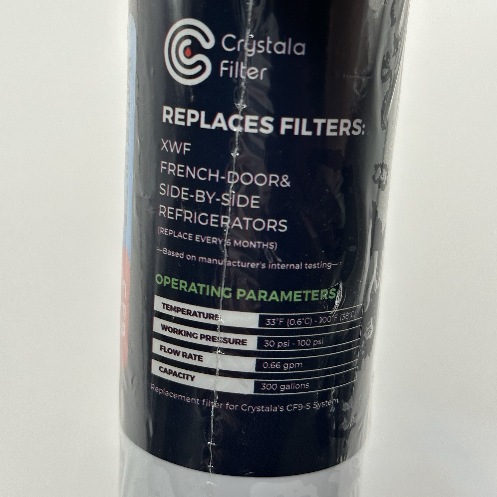 Crystala Refrigerator Water Filter Replacement CF9 Sealed in plastic