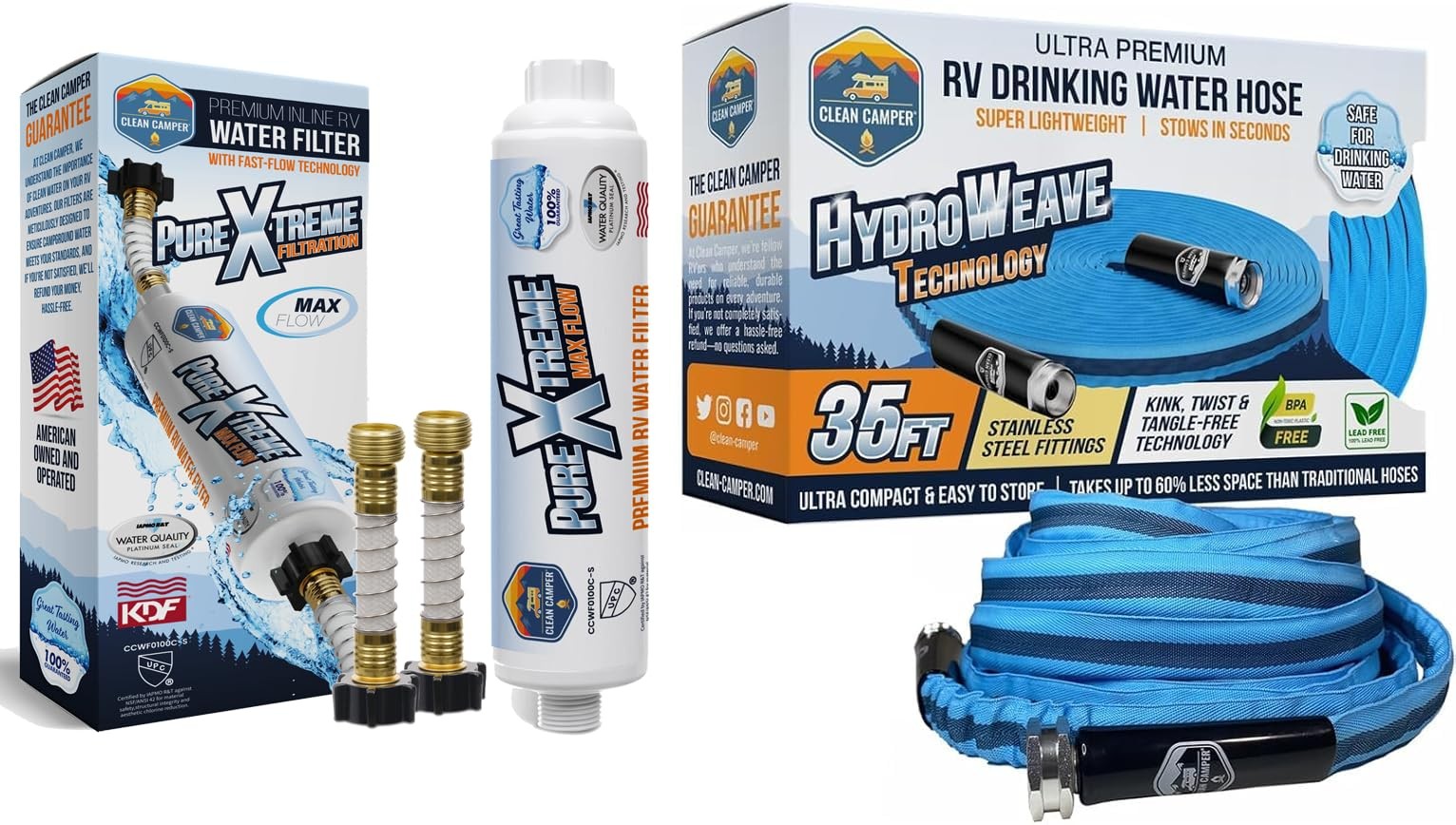 Clean Camper RV Drinking Water Hose & Filter Bundle, Silver