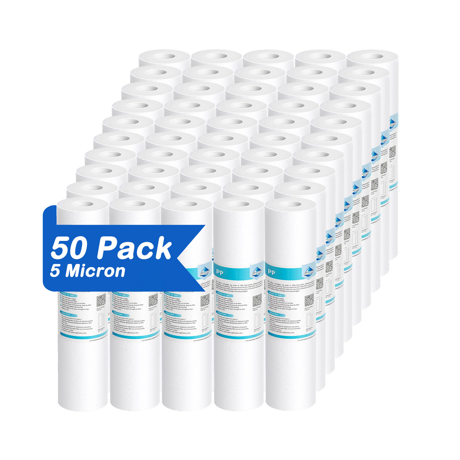 50 Pack 5 Micron 10×2.5″ PP Sediment Water Filter Whole House RO Replacement NSF