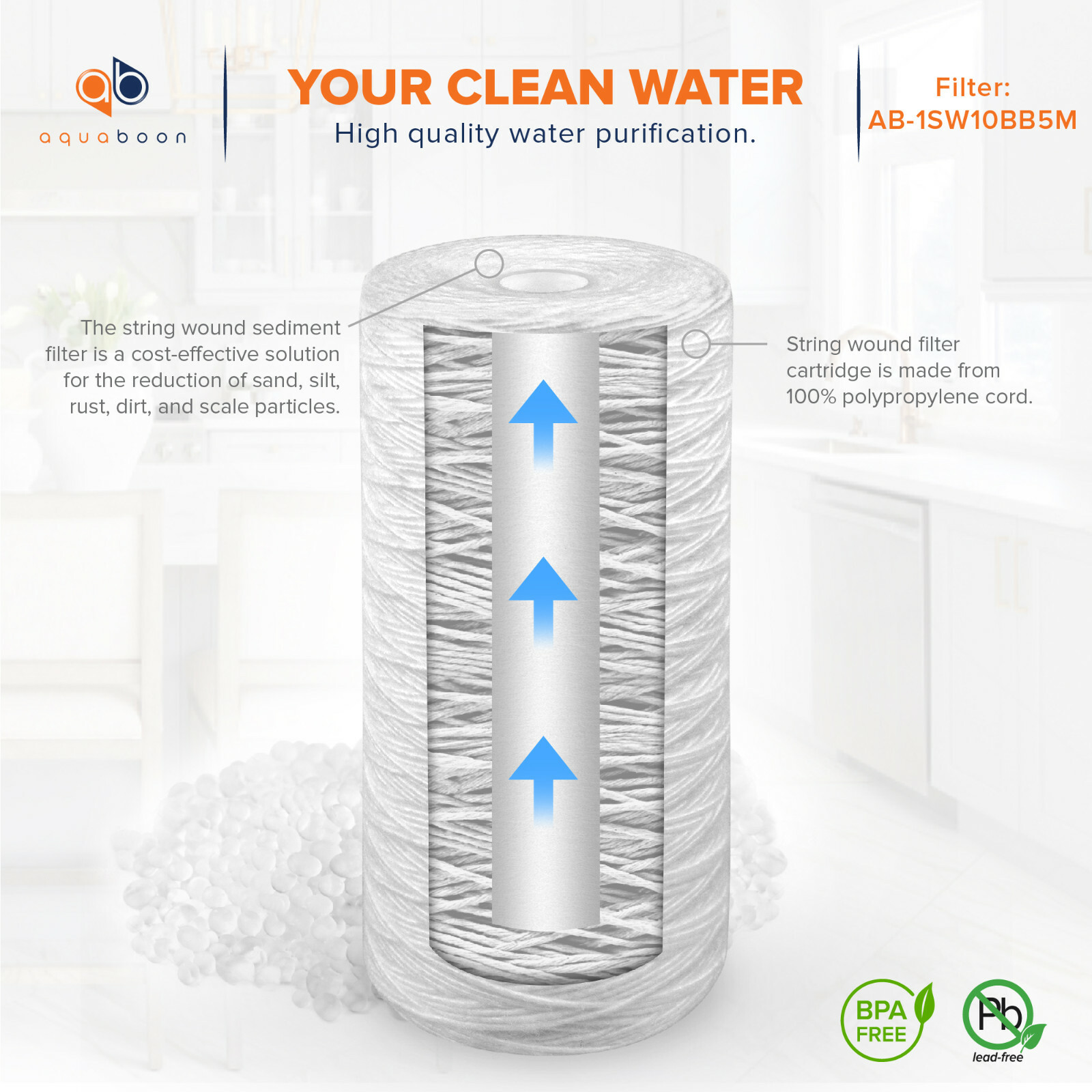 2PK of 10″ Big Blue String Wound Sediment Water Filter Cartridge 5µm by Aquaboon