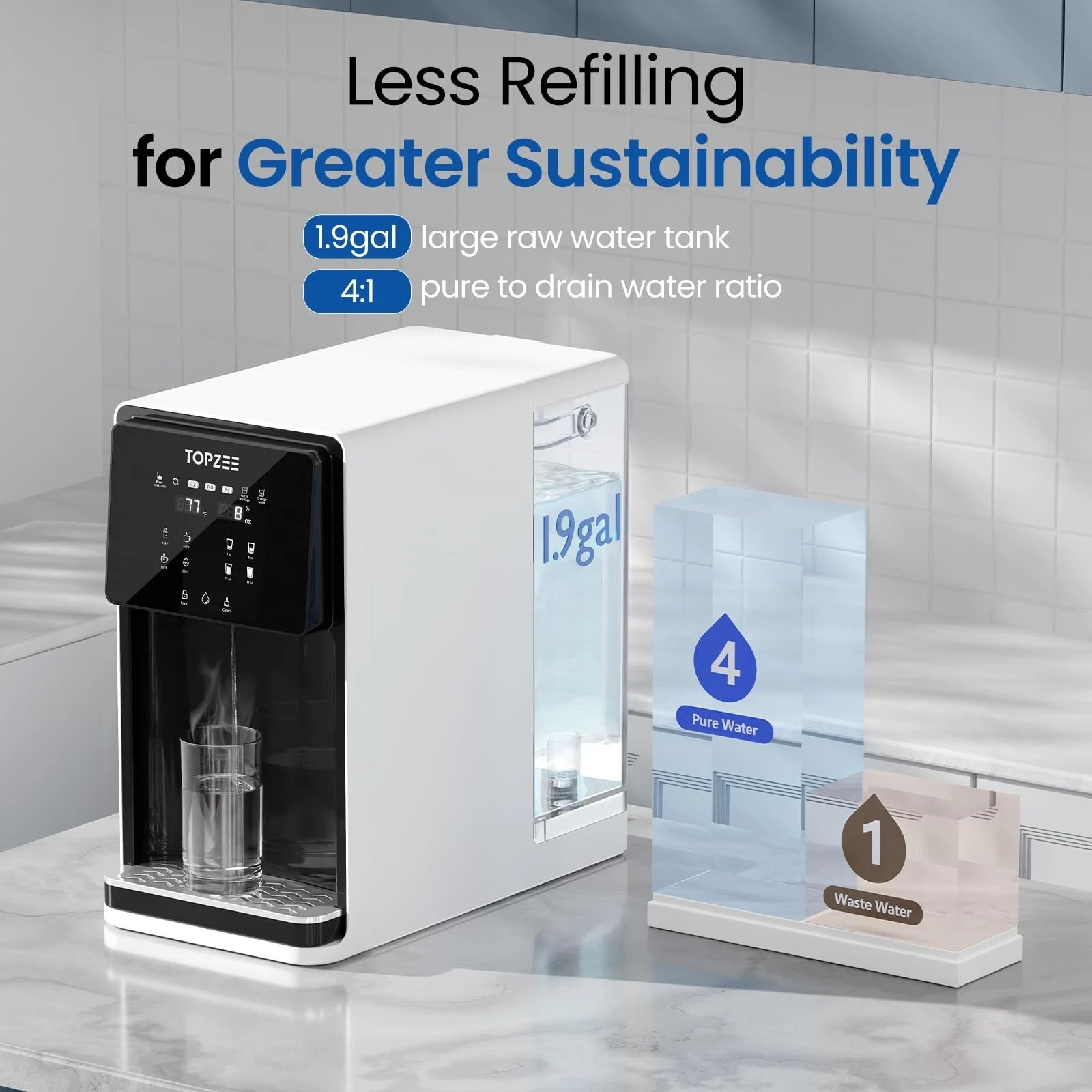 UV Countertop Reverse Osmosis Water Filter System, Hot RO System, 8 Stage