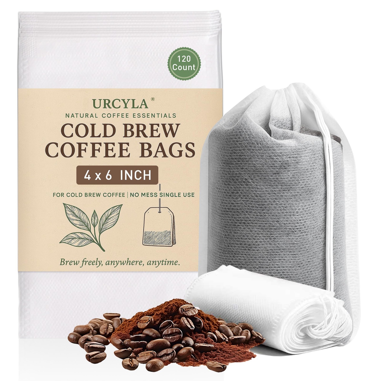 URCYLA Cold Brew Bags, 120 Count Coffee Filter 4 * 4*6 Inch, White