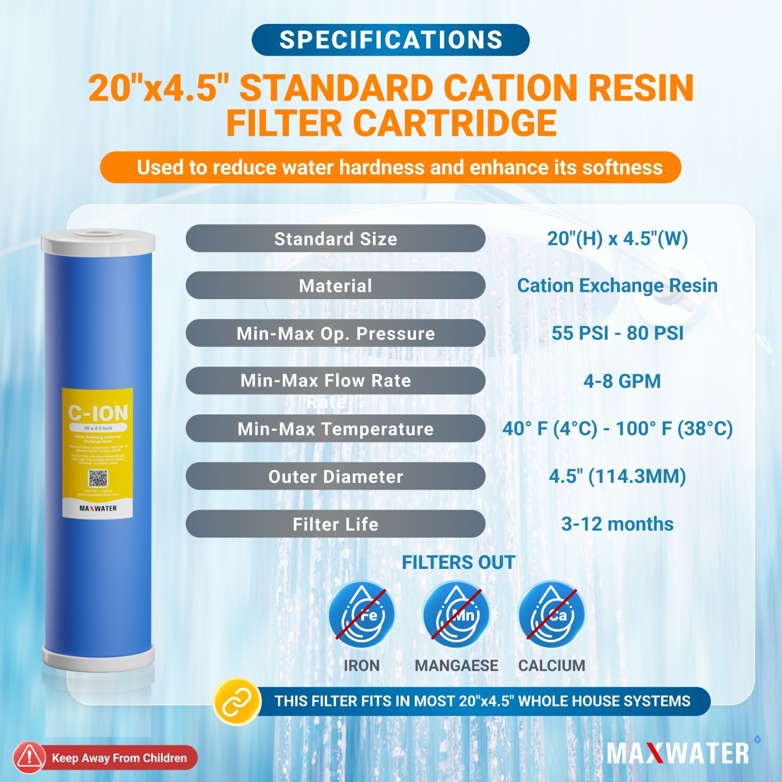 BigBlue 20″x4.5 Cation Resin Softening Water Hardness Reduction Filter cartridge