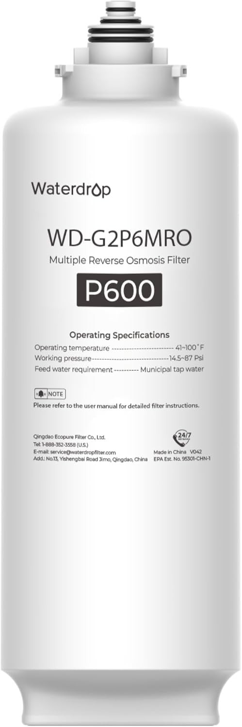 Waterdrop G2P6MRO Filter, Replacement for G2P600 Reverse Osmosis System