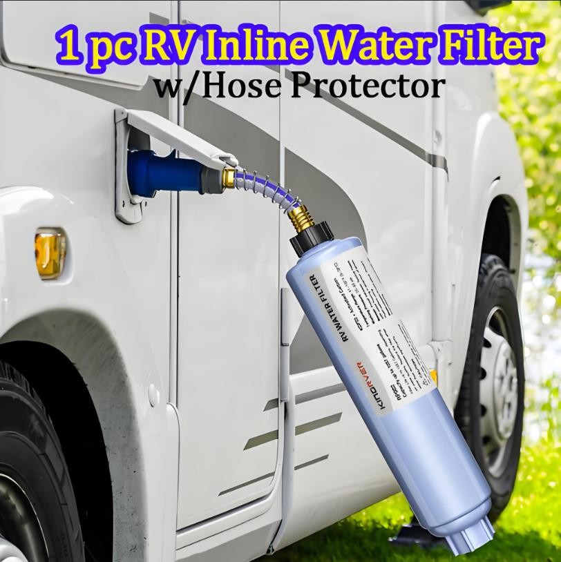 RV Inline Water Filter w/Hose Protector For RV Camper Garden Reduce Chlorine