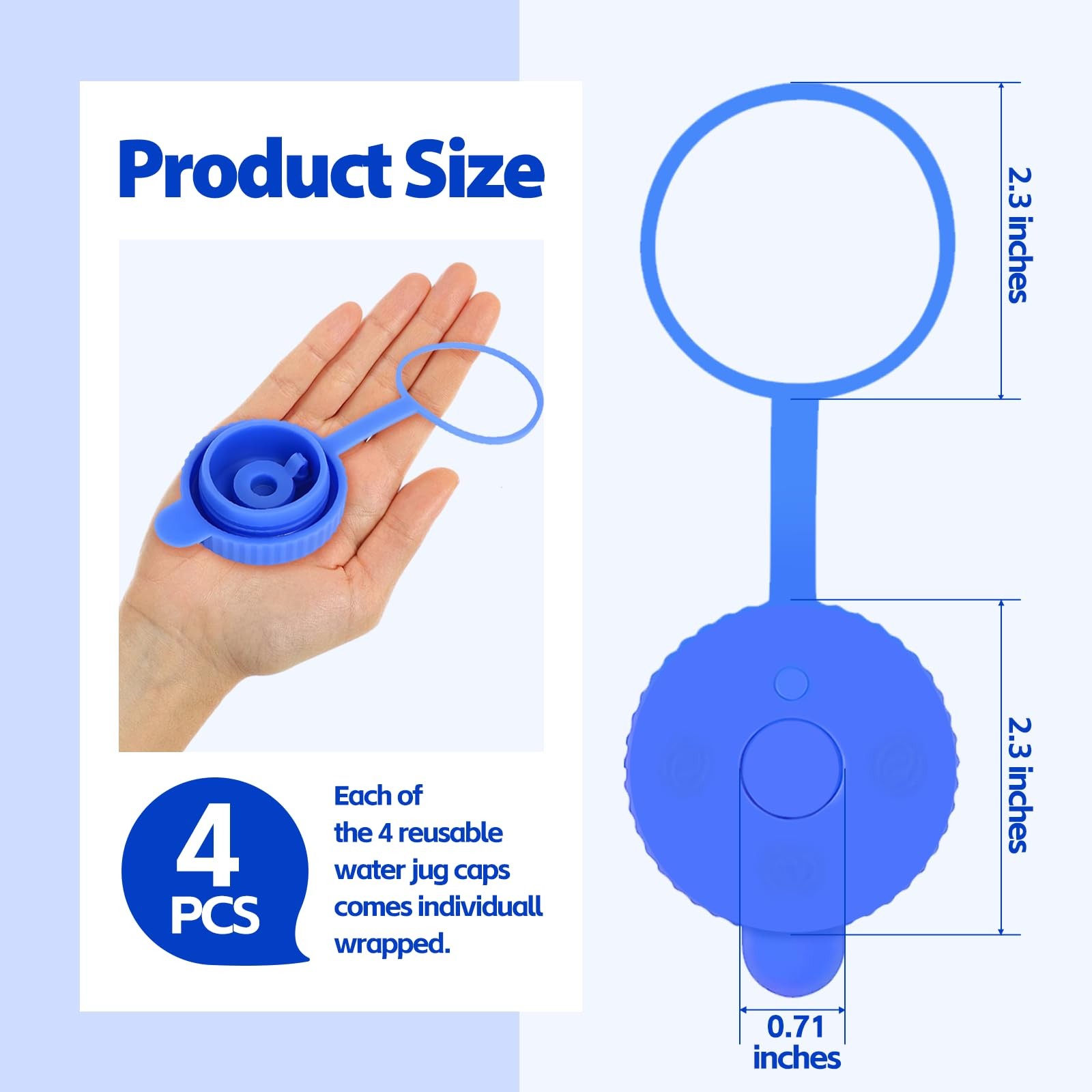 Simpldell 4 Pack Reusable Water Jug Caps for 3 & 5 Gallon Bottles, 55mm Blue