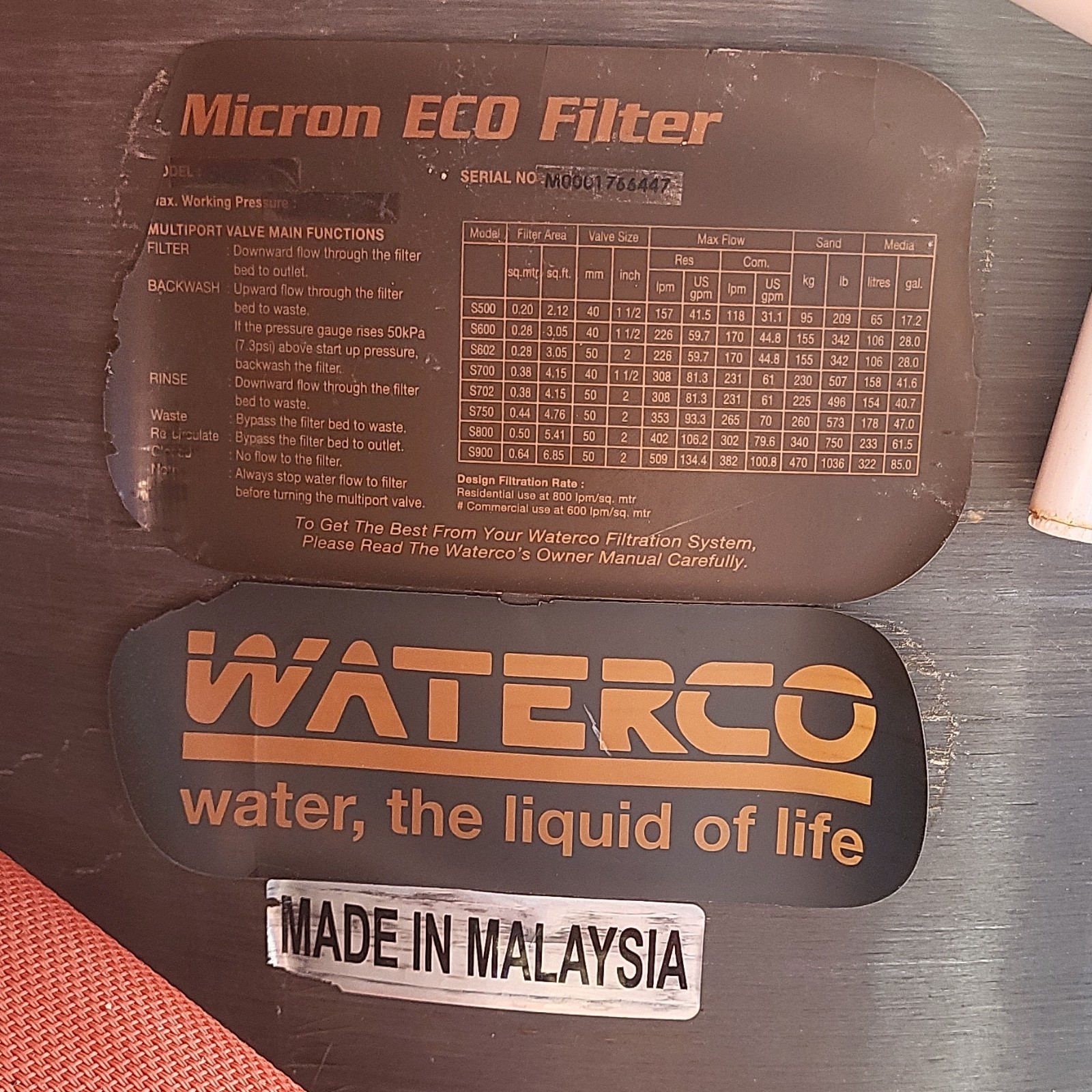 Waterco Micron ECO Filter M00601765447 Water Filter Model Made in Malaysia
