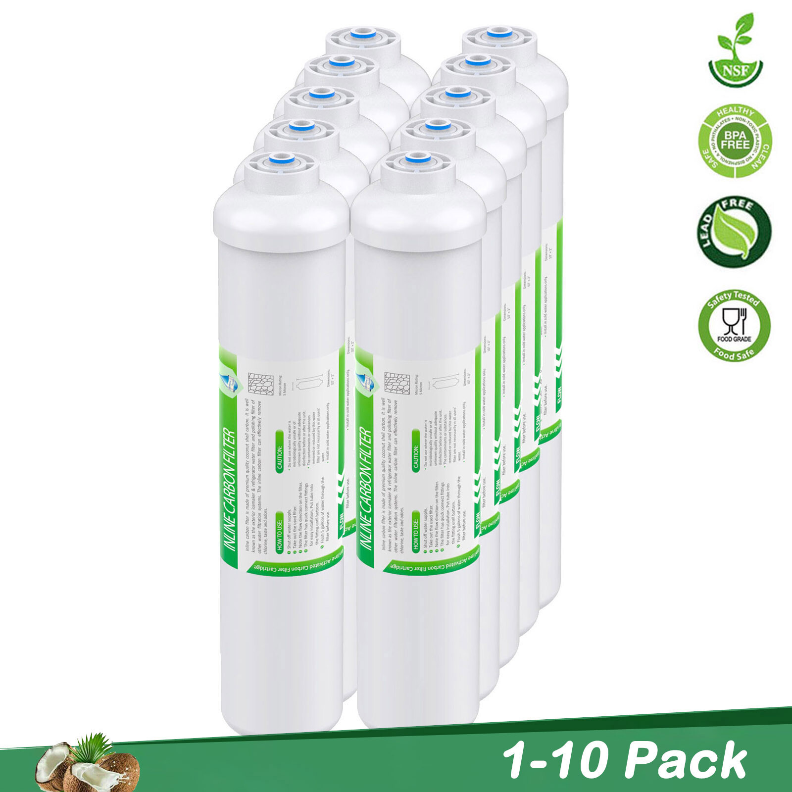 1-10 Pack Inline Post Carbon Water Filter 1/4″ QC for 5-Stage RO Reverse Osmosis