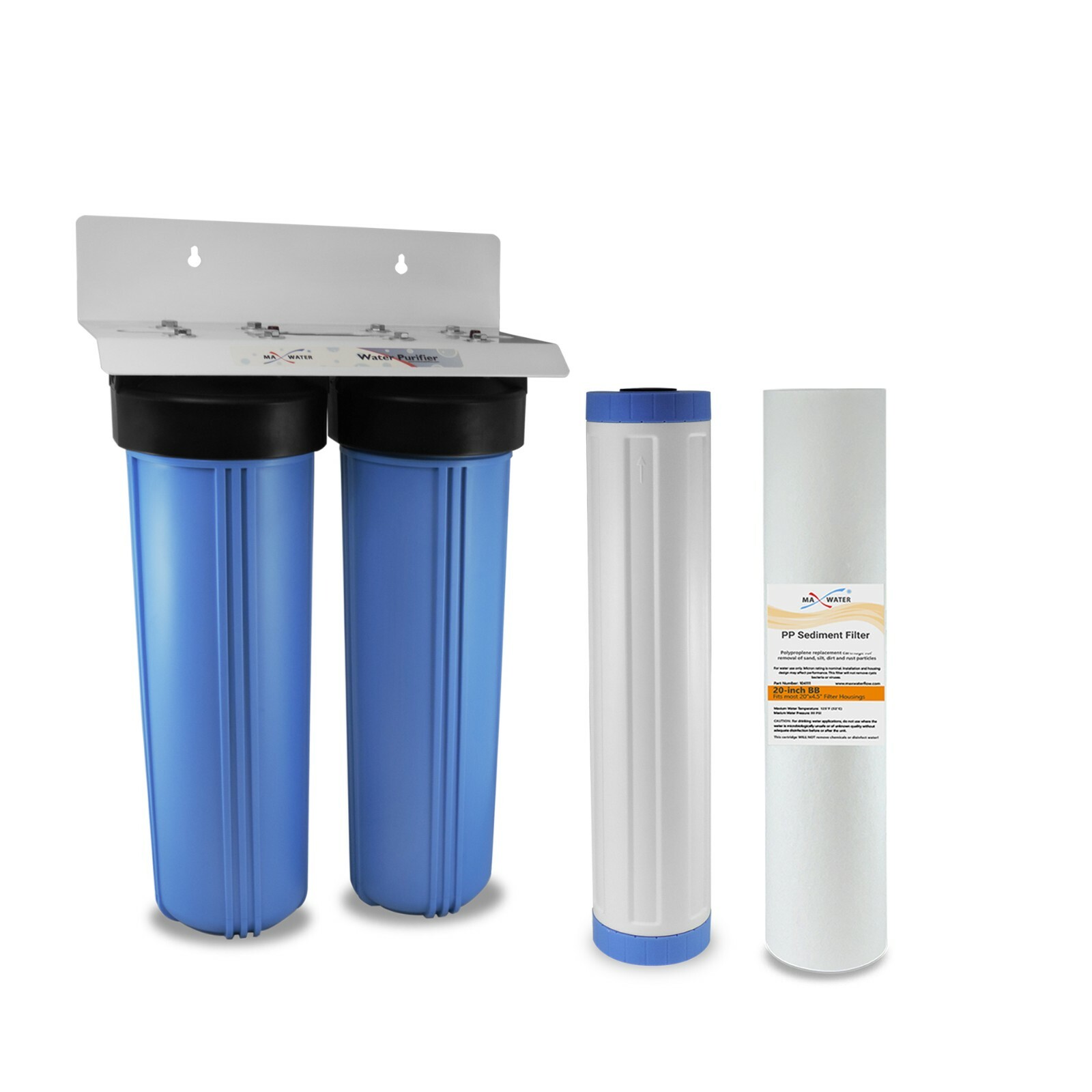 Big Blue 20″x4.5″ Whole House Water Filter 2 stage System 1″ Ports Double ORing